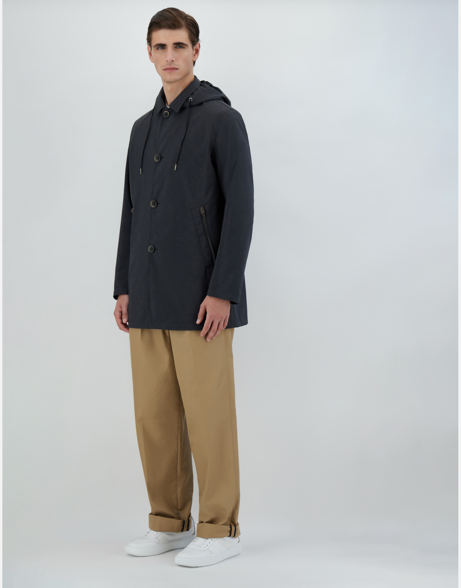 Herno Techno Lux Raincoat In Grey