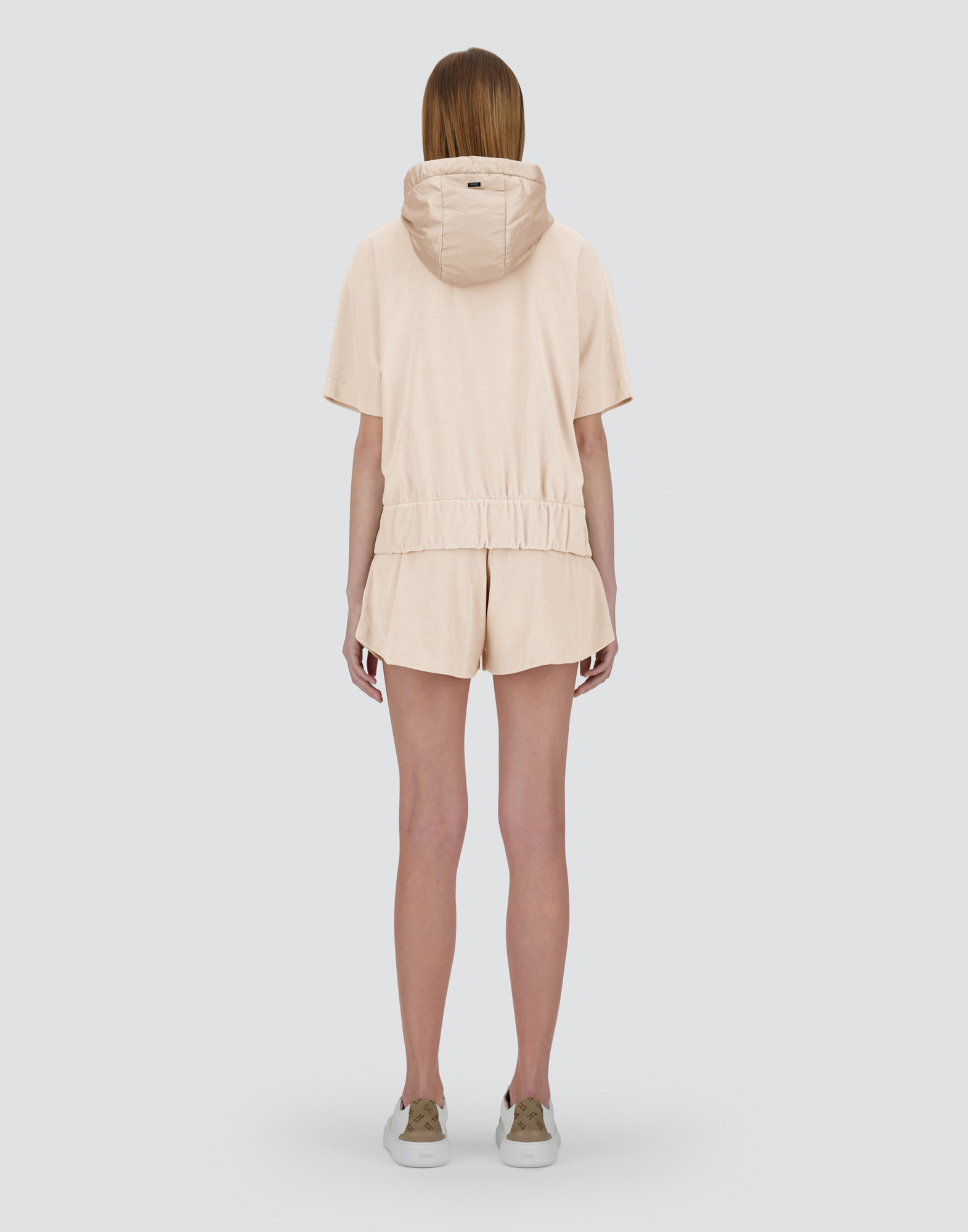 Herno Sweatshirt In Sponge Effect Sweater And Nylon Ultralight In Chantilly