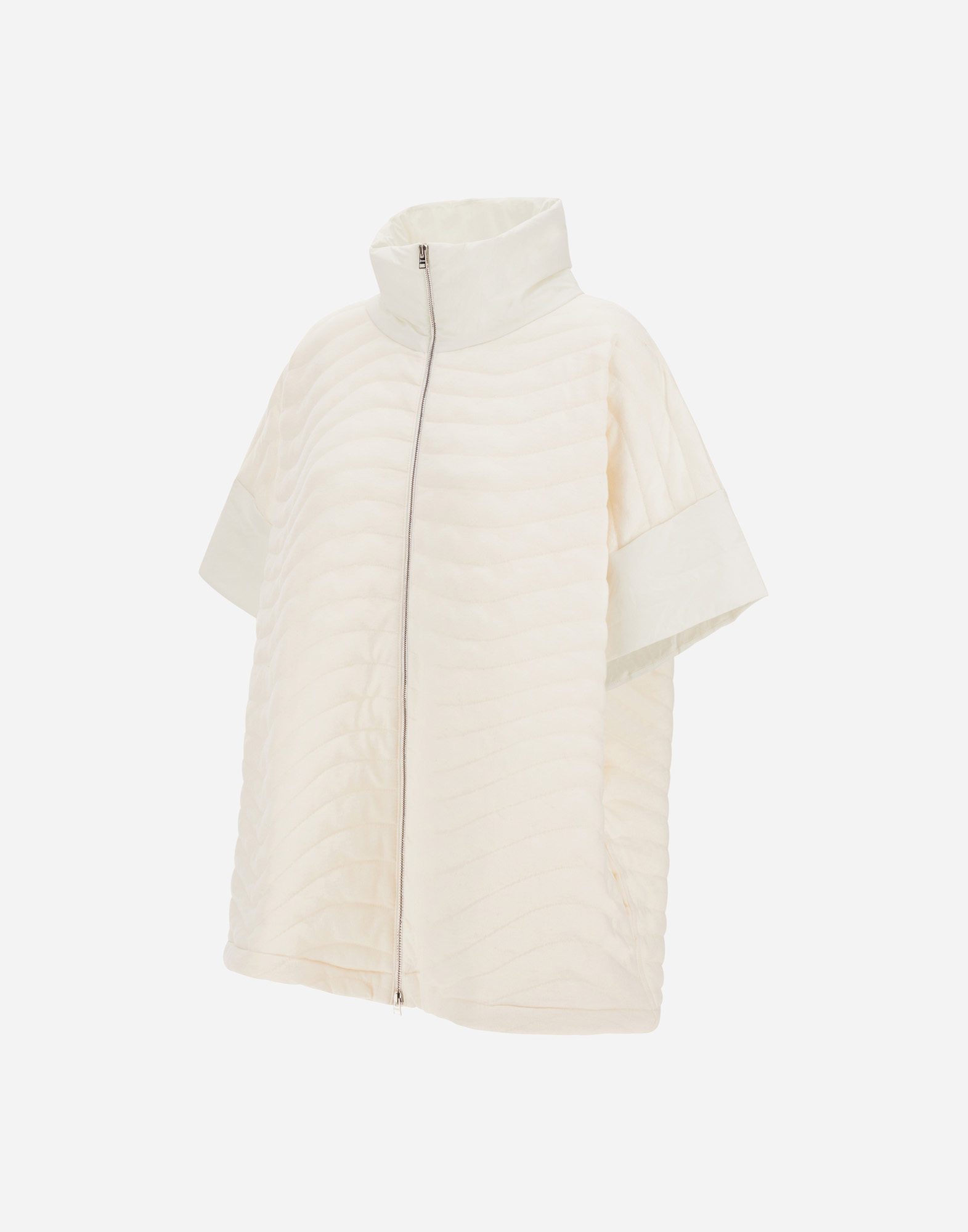 Herno Resort Poncho In Padded Wave Sweater & Light Stretch Nylon In Neutral
