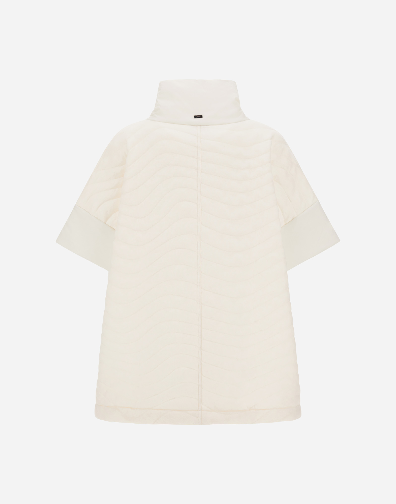 Herno Resort Poncho In Padded Wave Sweater & Light Stretch Nylon In Neutral