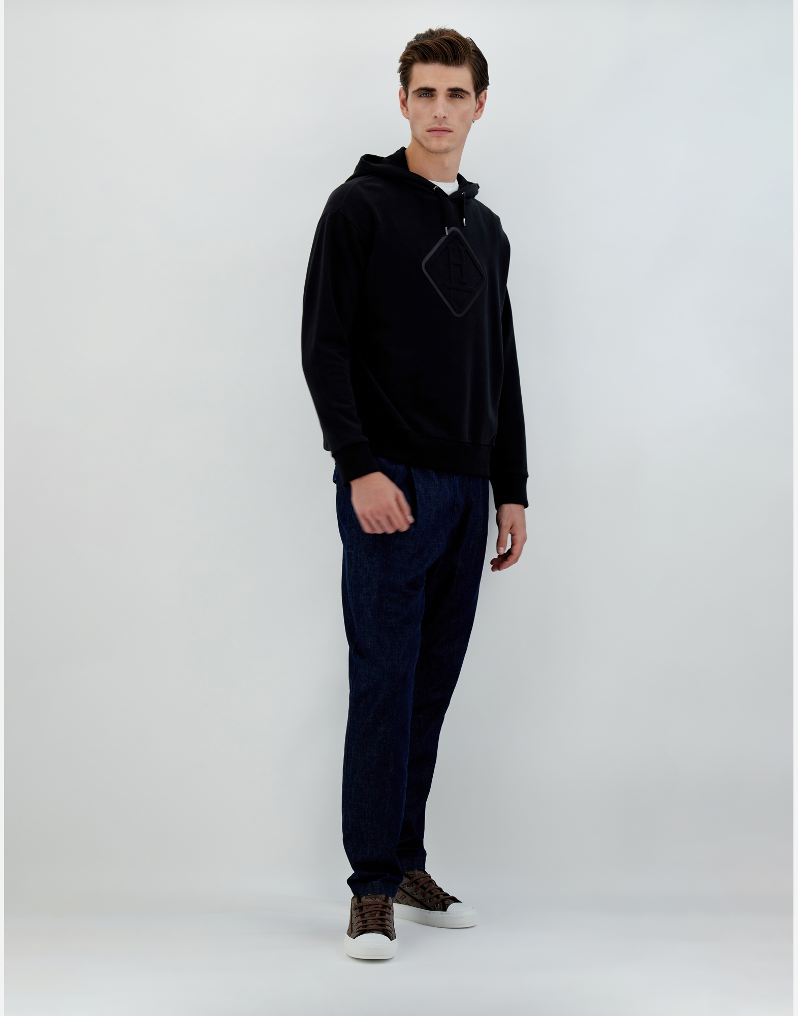 Shop Herno Diagonal Cotton Fleece Sweatshirt In Black