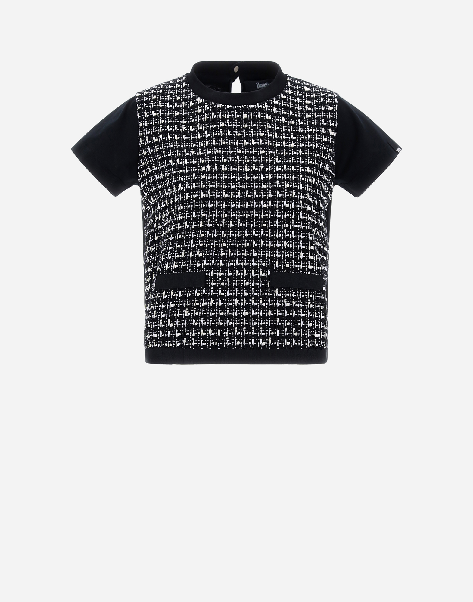 Herno Chic Cotton Jersey And Trend Tweed T-shirt In Black