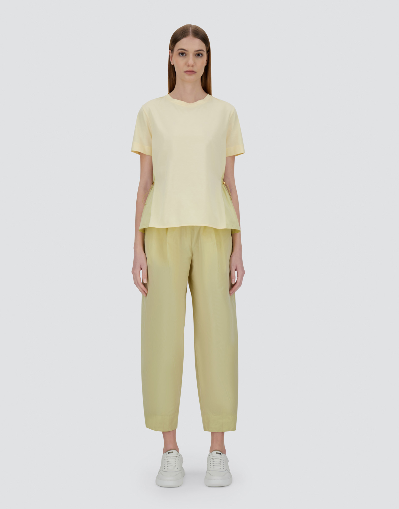 Herno T-shirt In Chic Cotton Jersey And New Techno Taffeta In Light Yellow