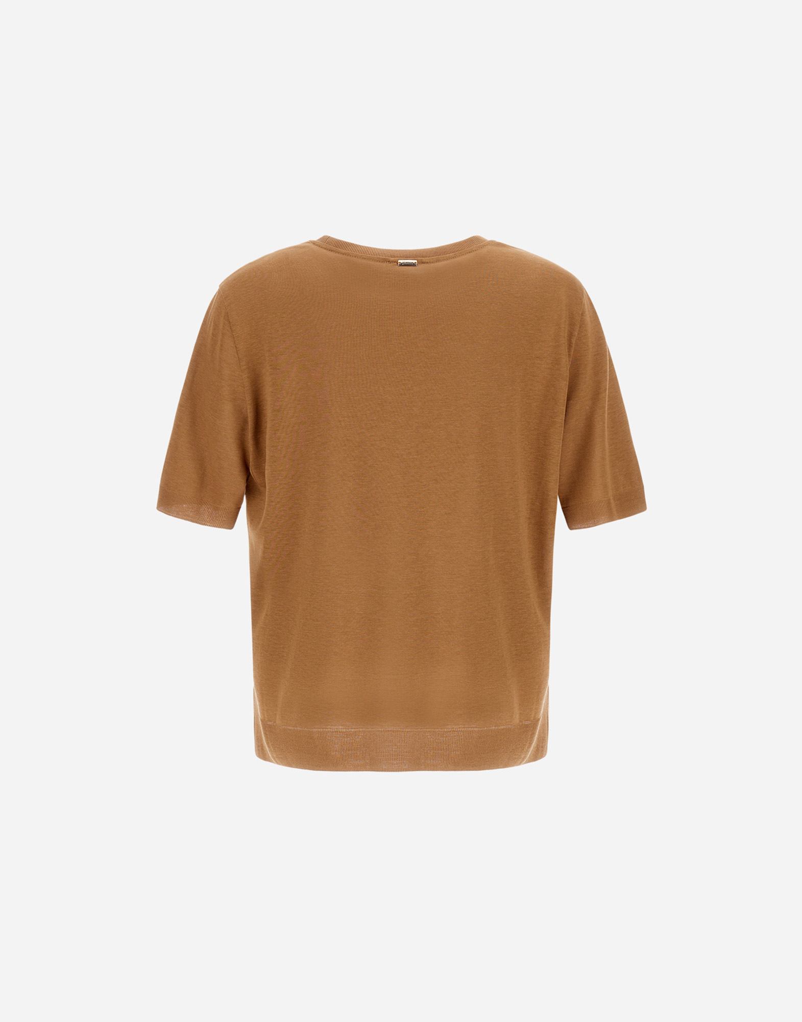 Herno T-shirt In Glam Knit Effect And Satin In Camel
