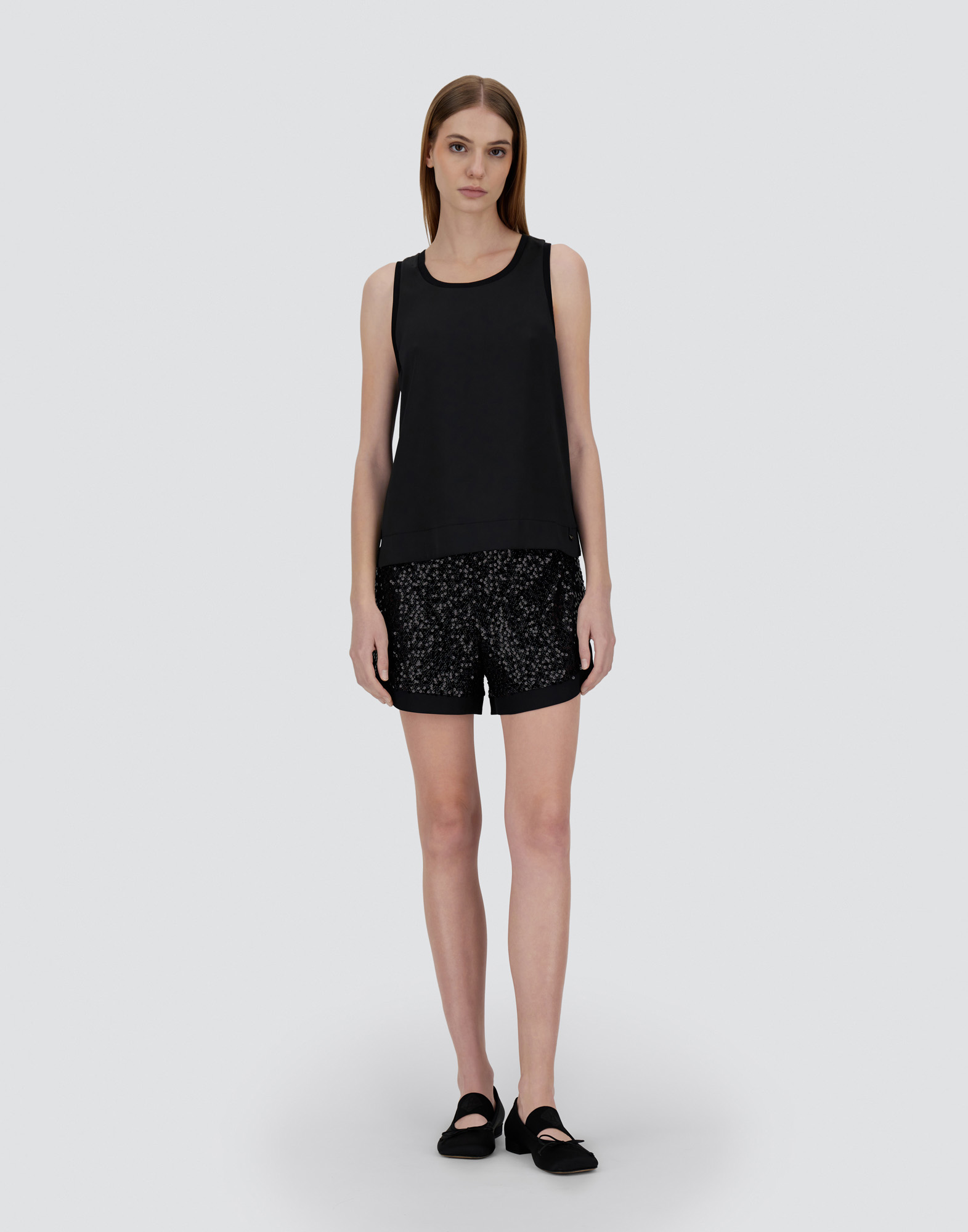 Herno Tank Top In Glam Knit Effect And Satin In Black