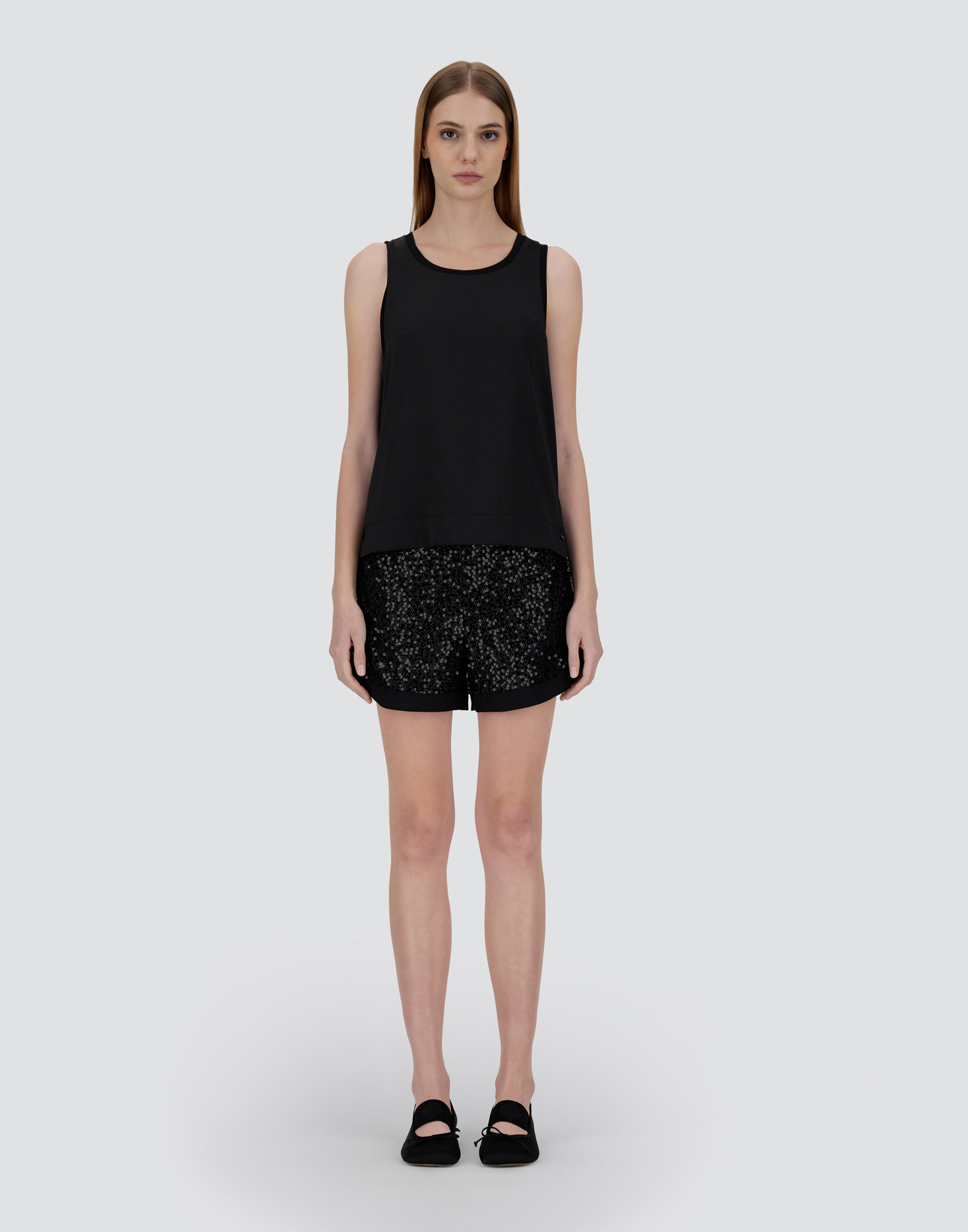 Herno Tank Top In Glam Knit Effect And Satin In Black