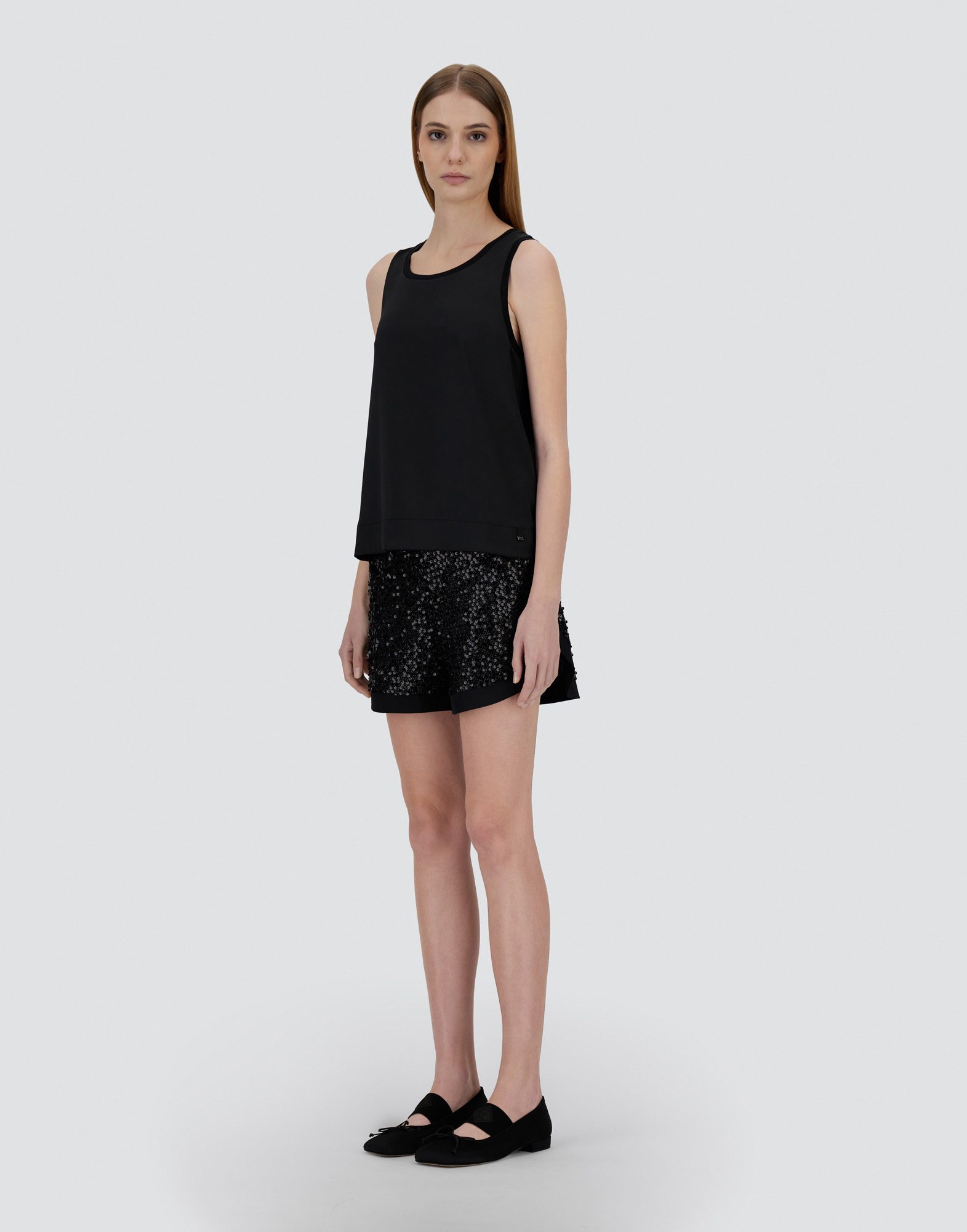 Herno Tank Top In Glam Knit Effect And Satin In Black