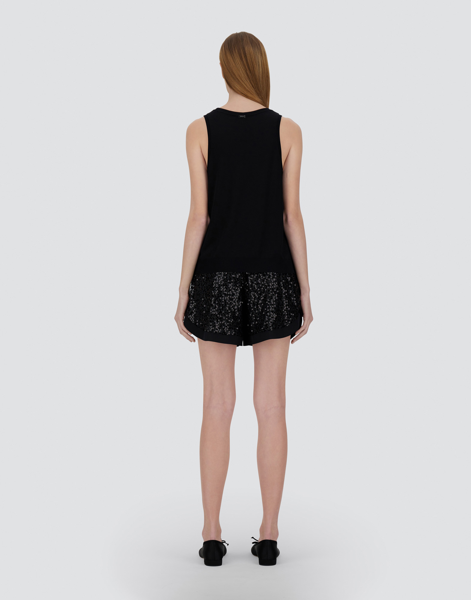Herno Tank Top In Glam Knit Effect And Satin In Black