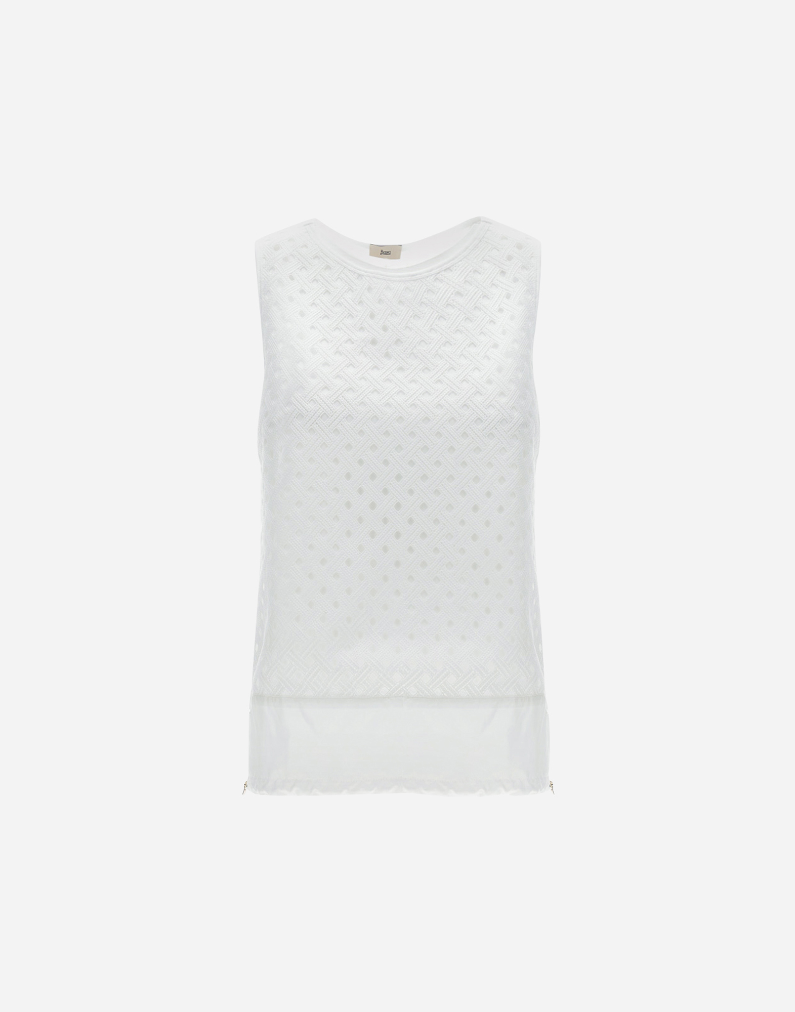 Herno Tank Top In Chic Cotton Jersey And Crochet Lace In White