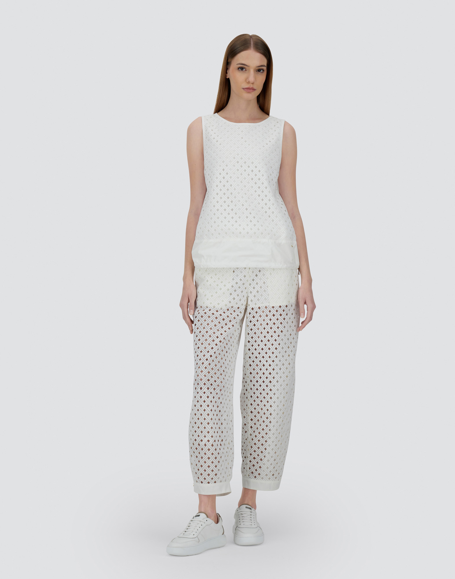 Herno Tank Top In Chic Cotton Jersey And Crochet Lace In White
