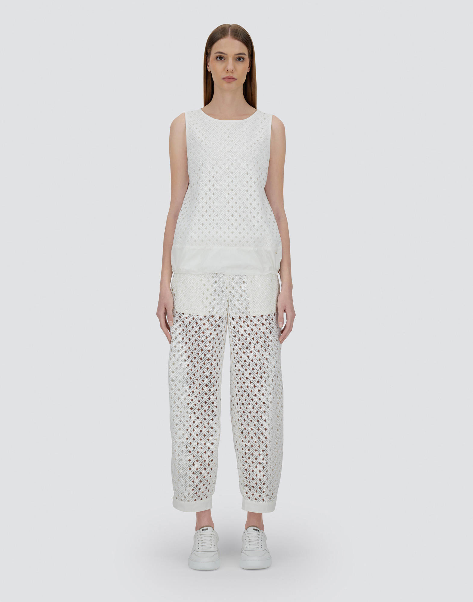 Herno Tank Top In Chic Cotton Jersey And Crochet Lace In White