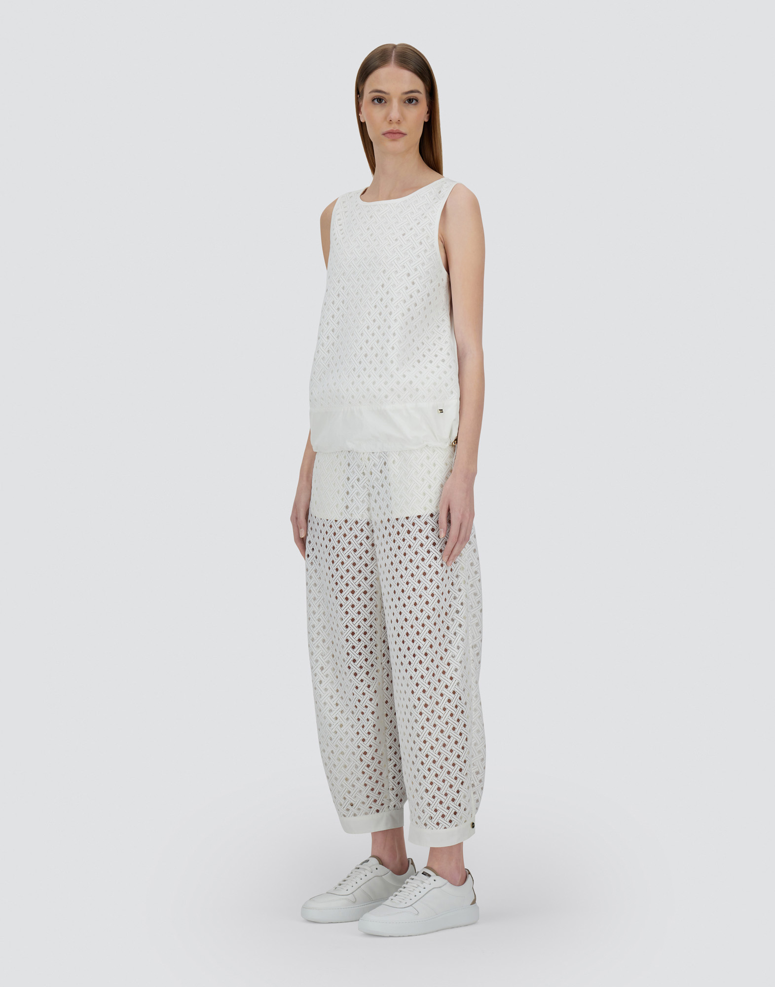 Herno Tank Top In Chic Cotton Jersey And Crochet Lace In White