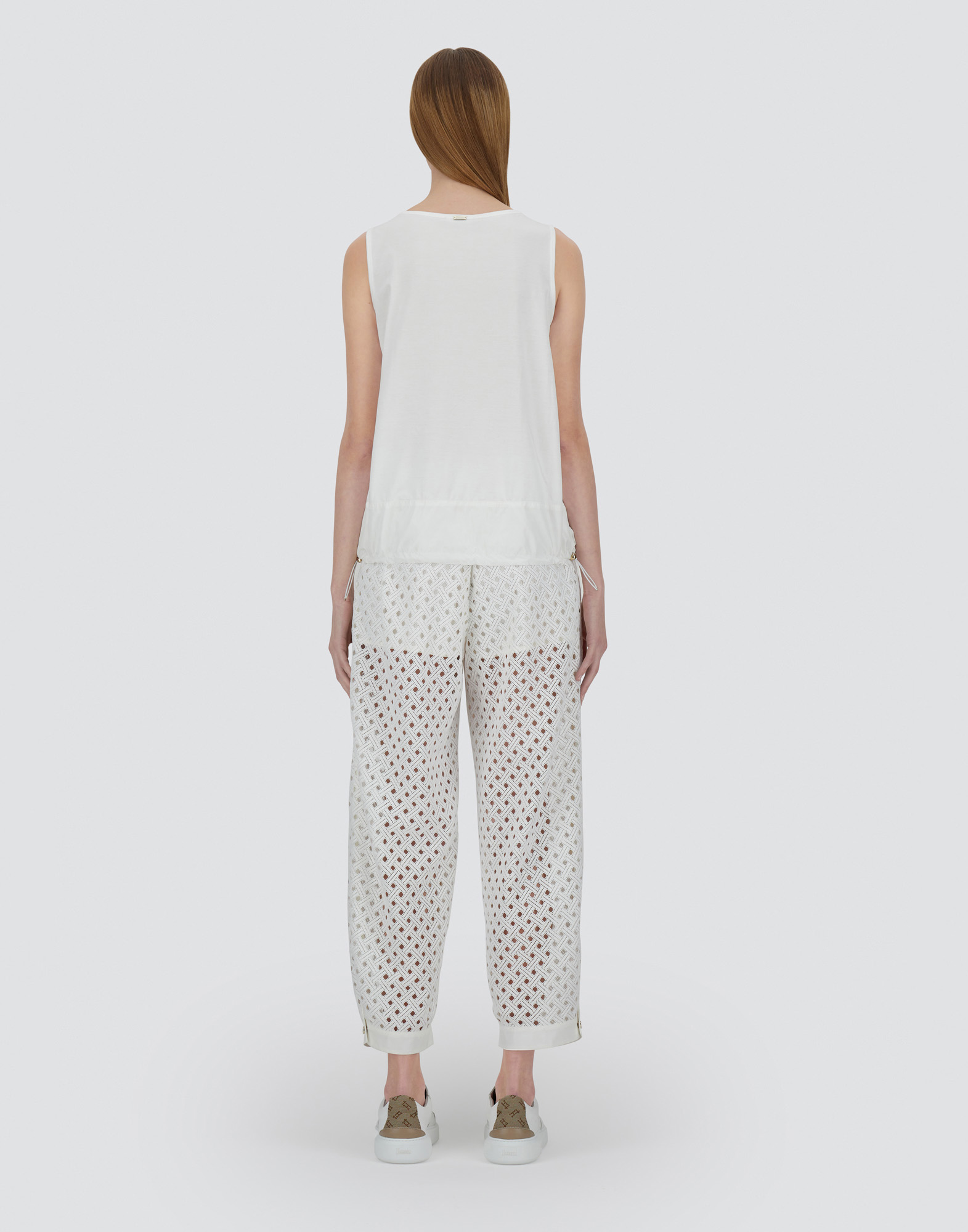 Herno Tank Top In Chic Cotton Jersey And Crochet Lace In White
