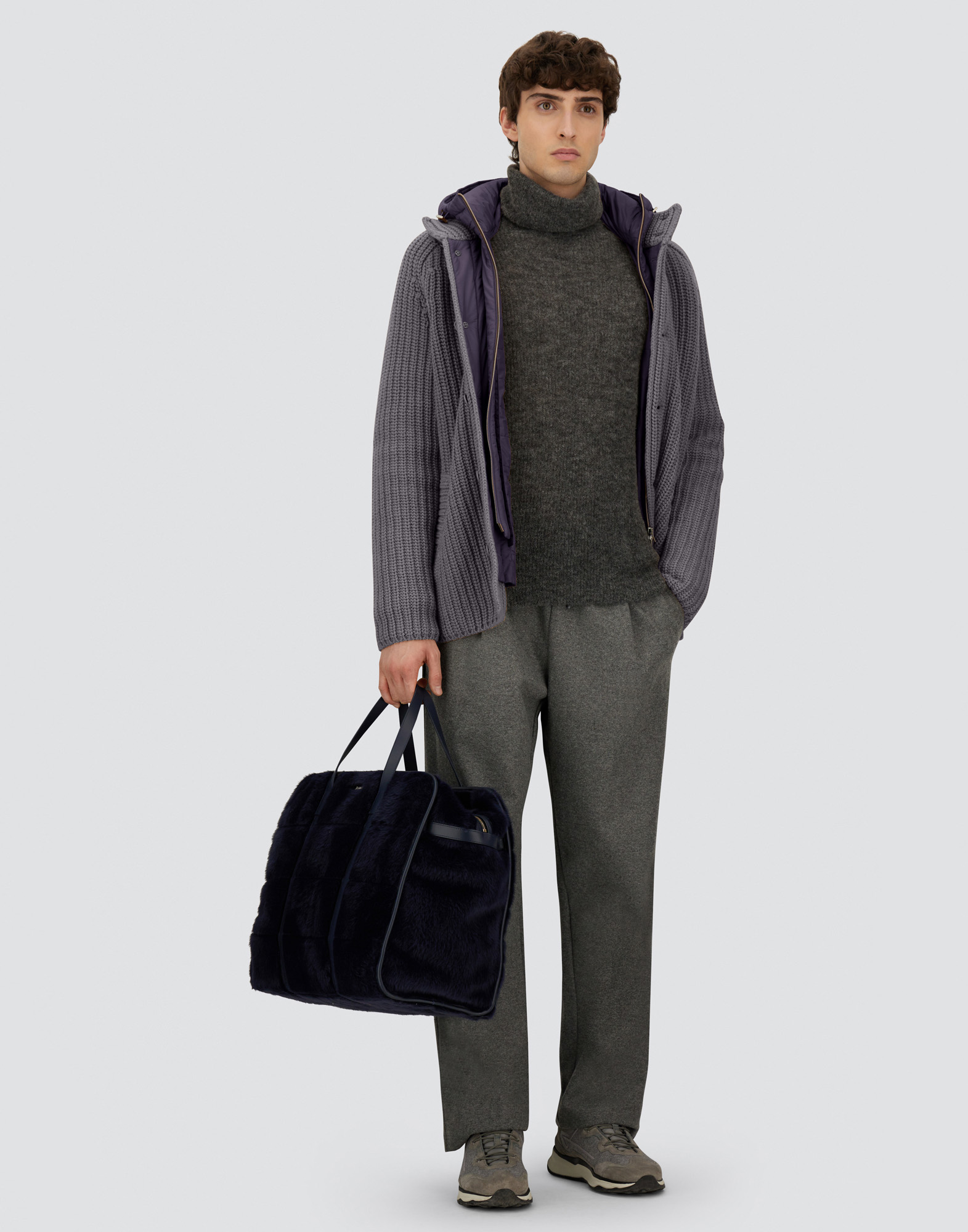 Herno Padded Bomber Jacket With Hood And Pockets In Gray