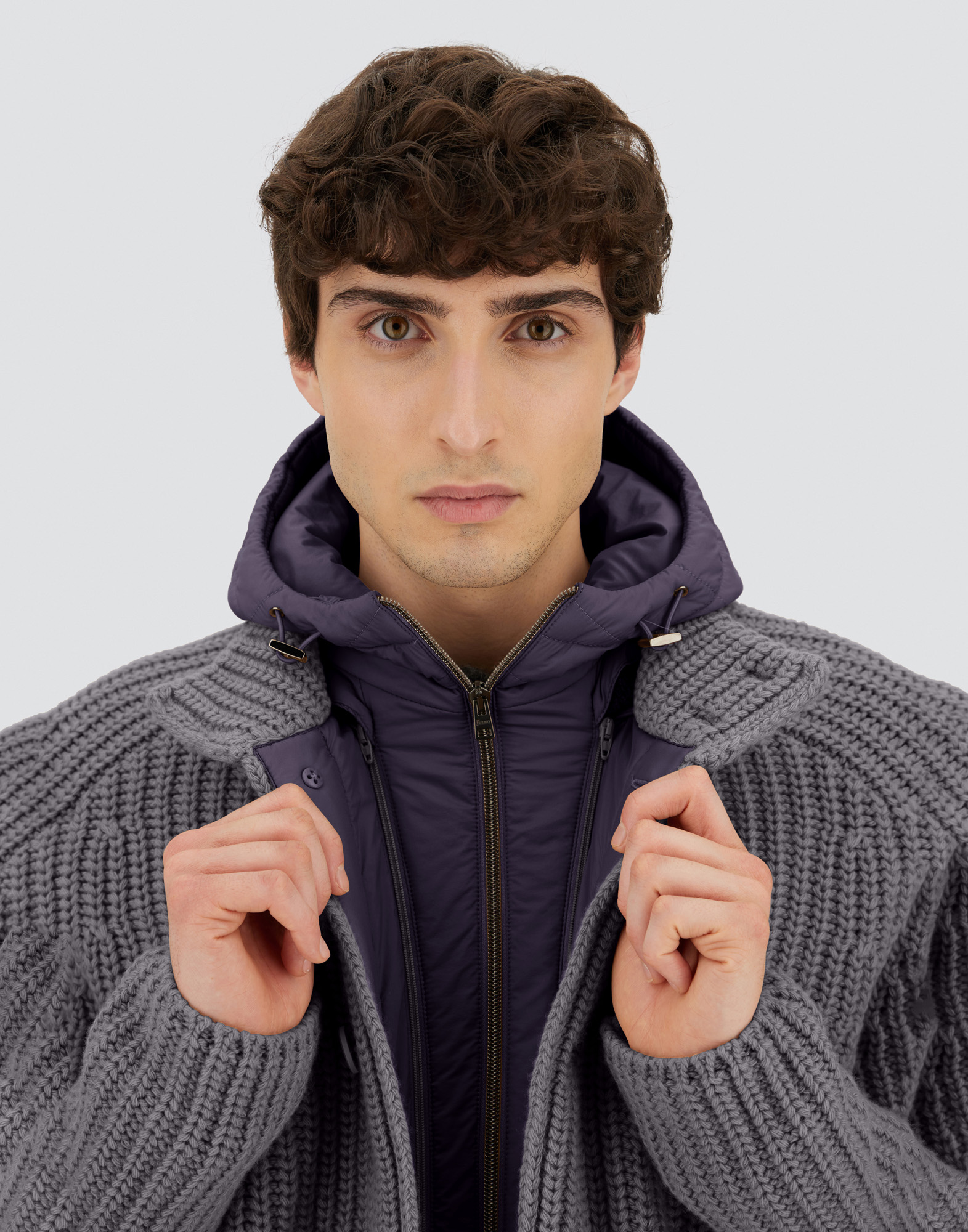 Herno Padded Bomber Jacket With Hood And Pockets In Gray