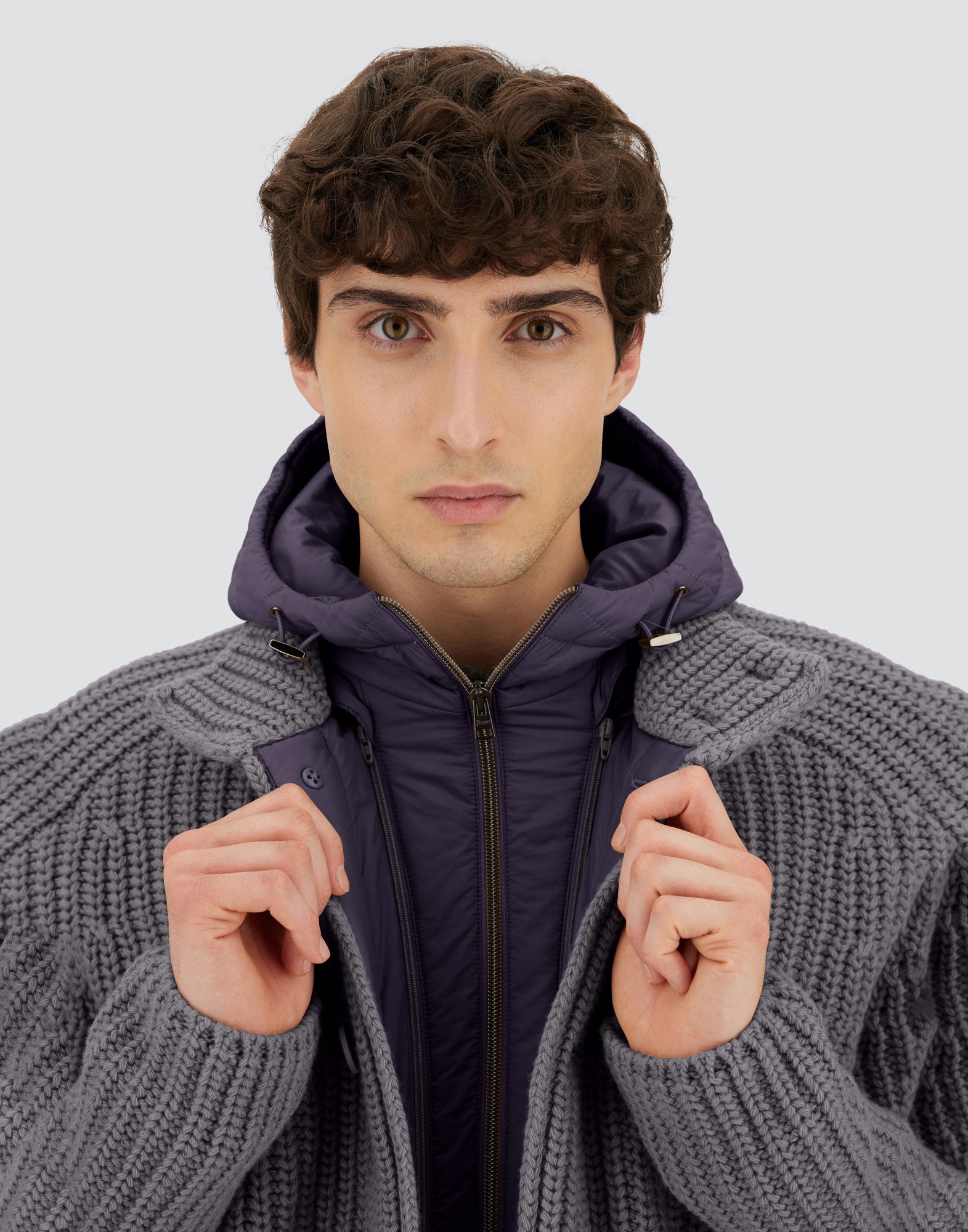 Herno Padded Bomber Jacket With Hood And Pockets In Gray