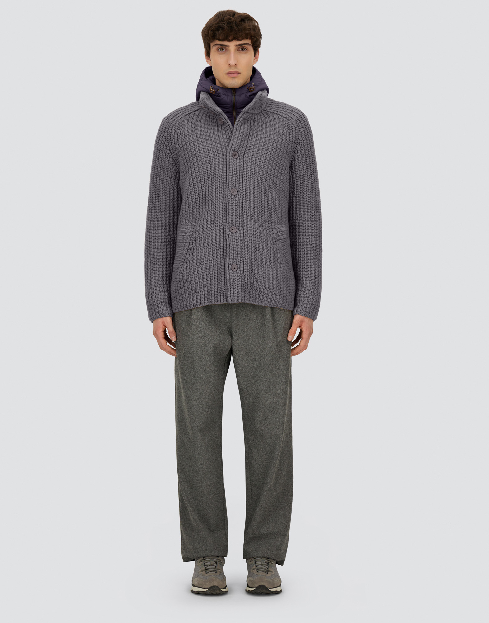 Herno Padded Bomber Jacket With Hood And Pockets In Gray