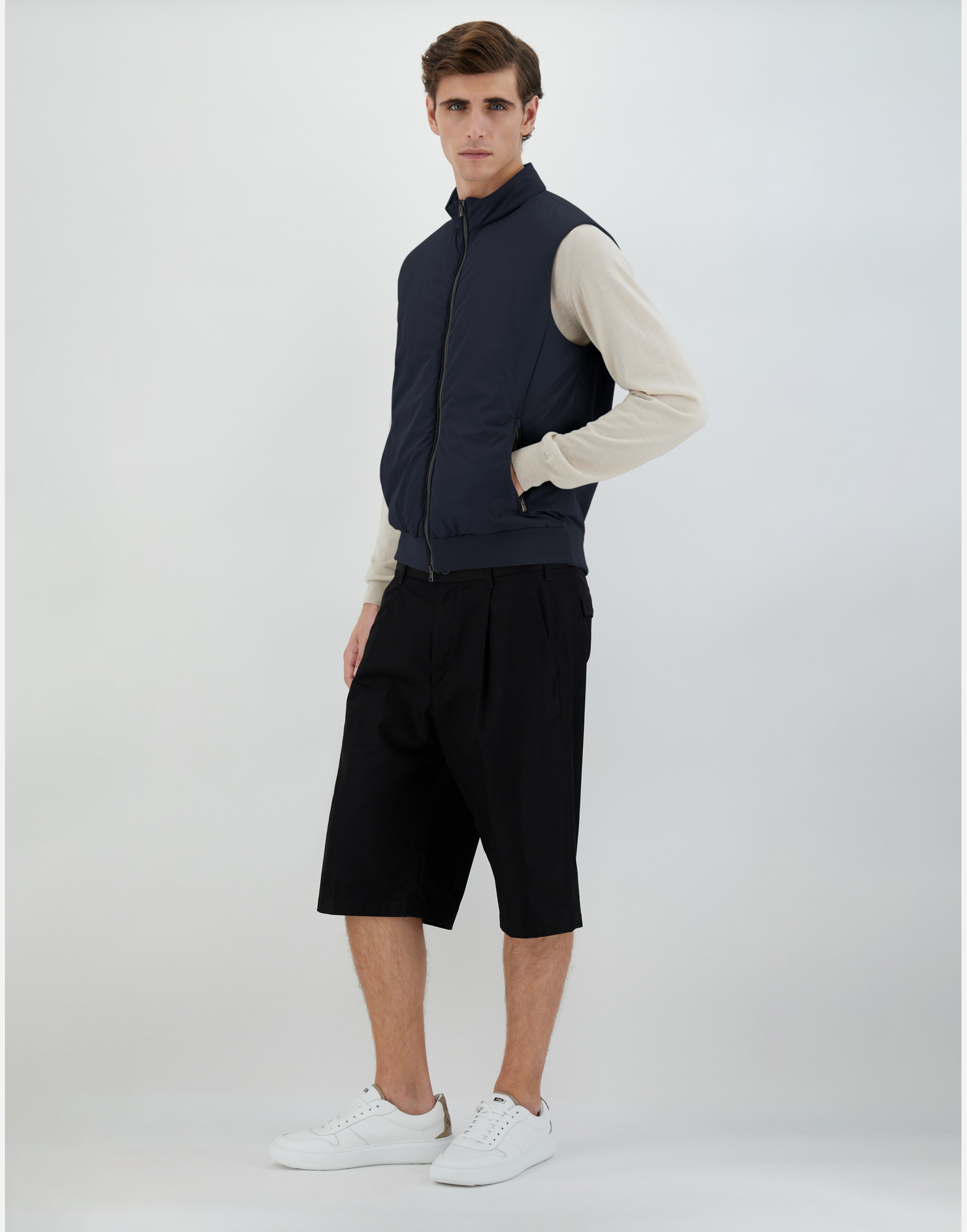 Shop Herno Pique' Knit And Nylon Sleeveless Jacket In Navy Blue