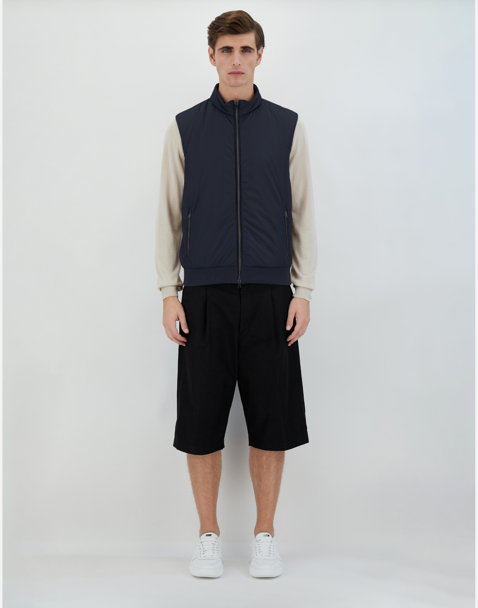 Shop Herno Pique' Knit And Nylon Sleeveless Jacket In Navy Blue