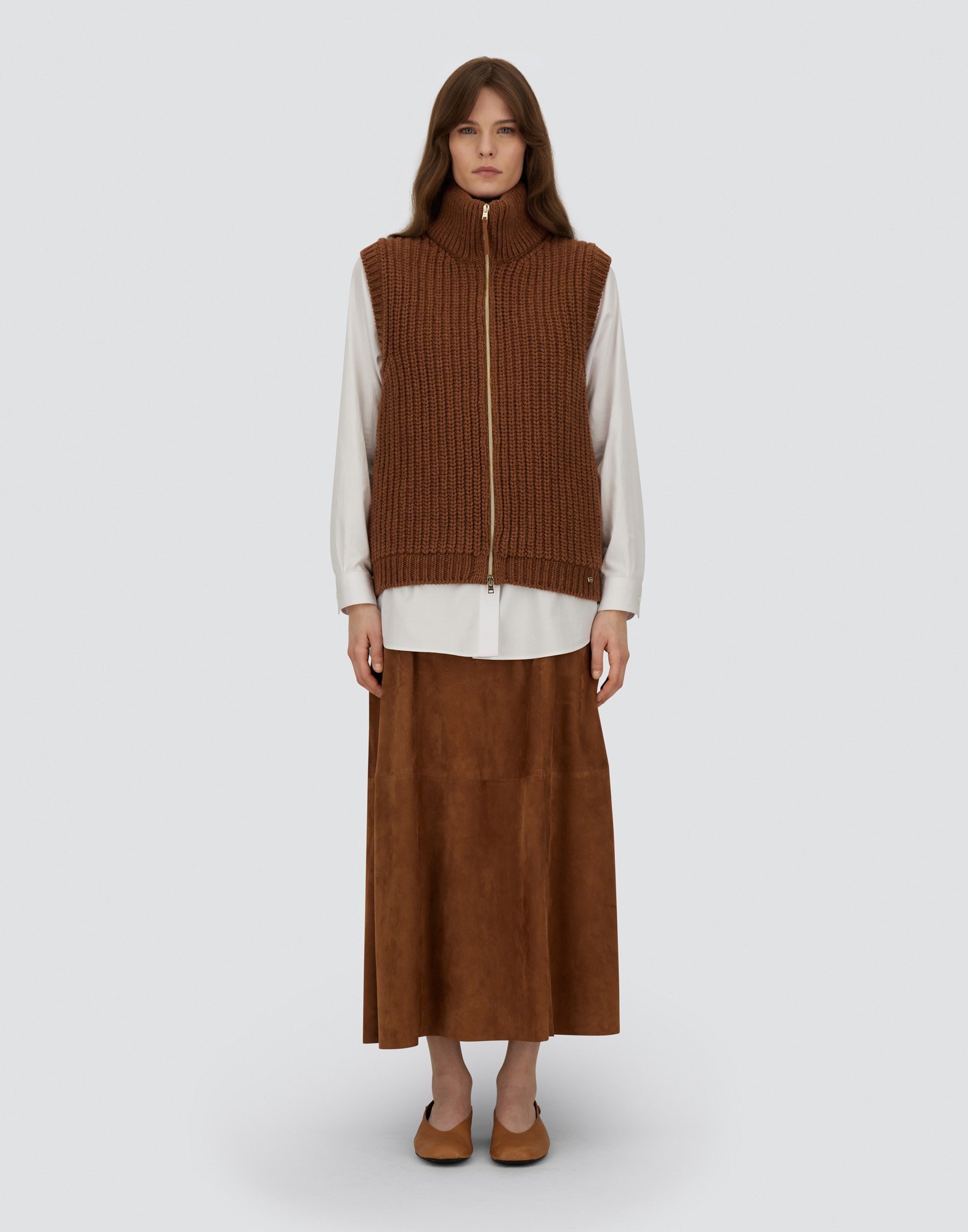 Herno Vest In Cob Stitch Wool In Brown