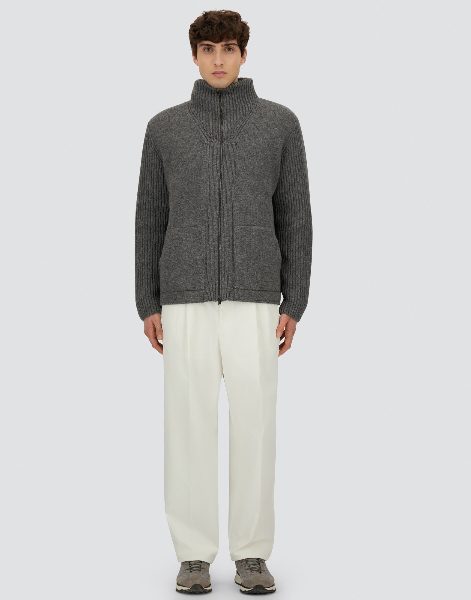 Herno Gerippter Cardigan Mit Stehkragen In Gray