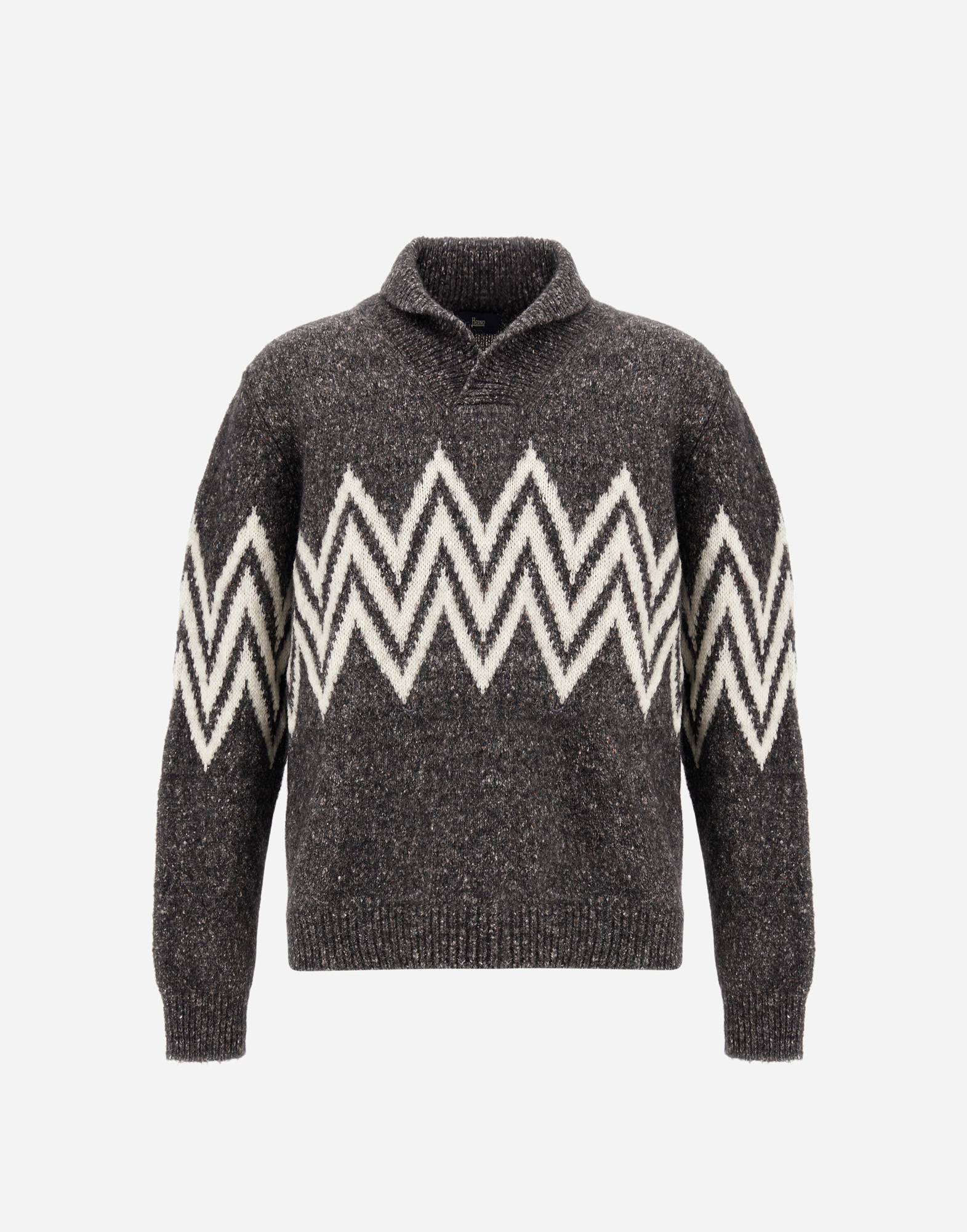 Herno Zigzag-pattern Collared Sweater In Gray