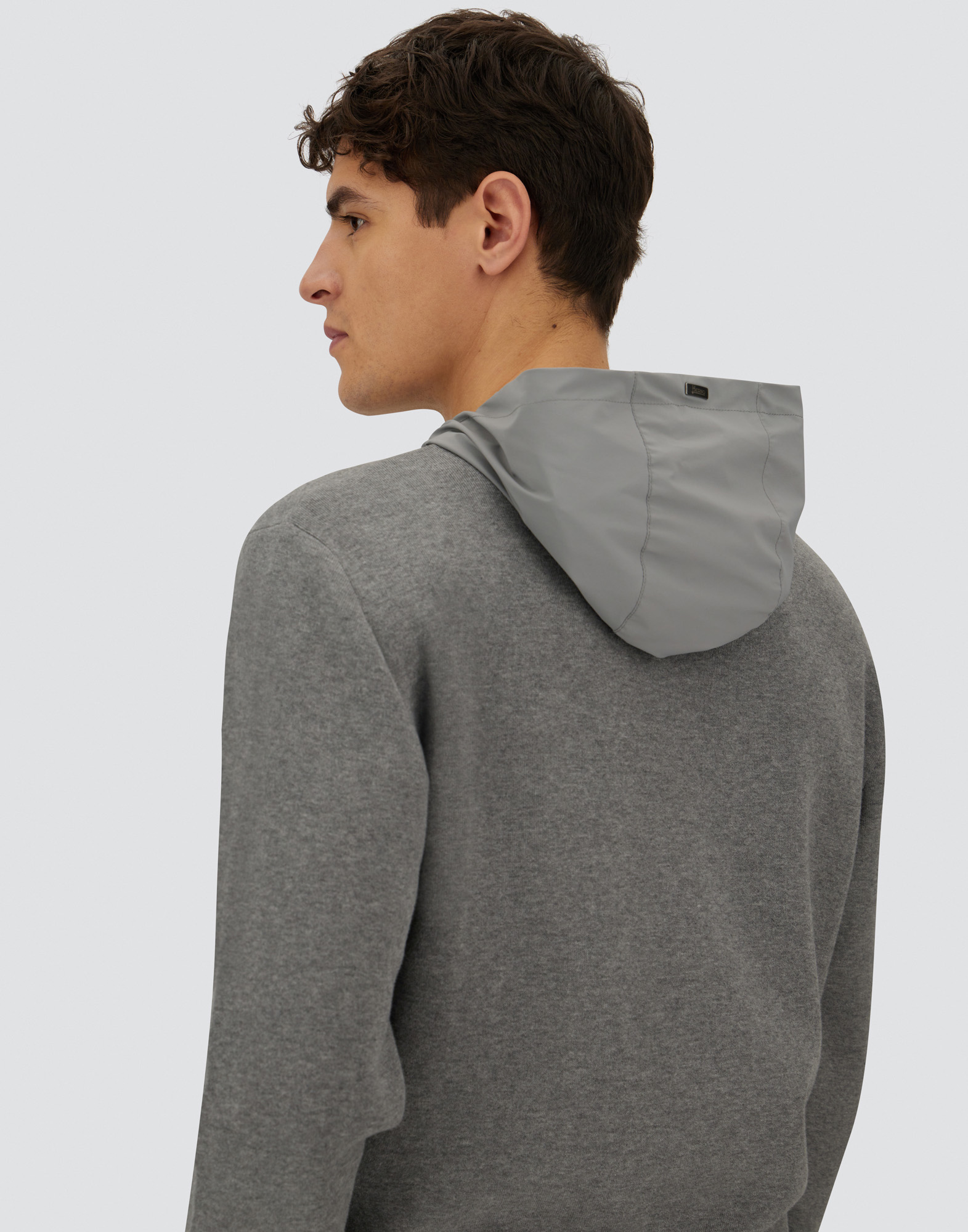 Herno Resort Sweater In Double Cotton Knit And Travel Nylon Ponente In Gray