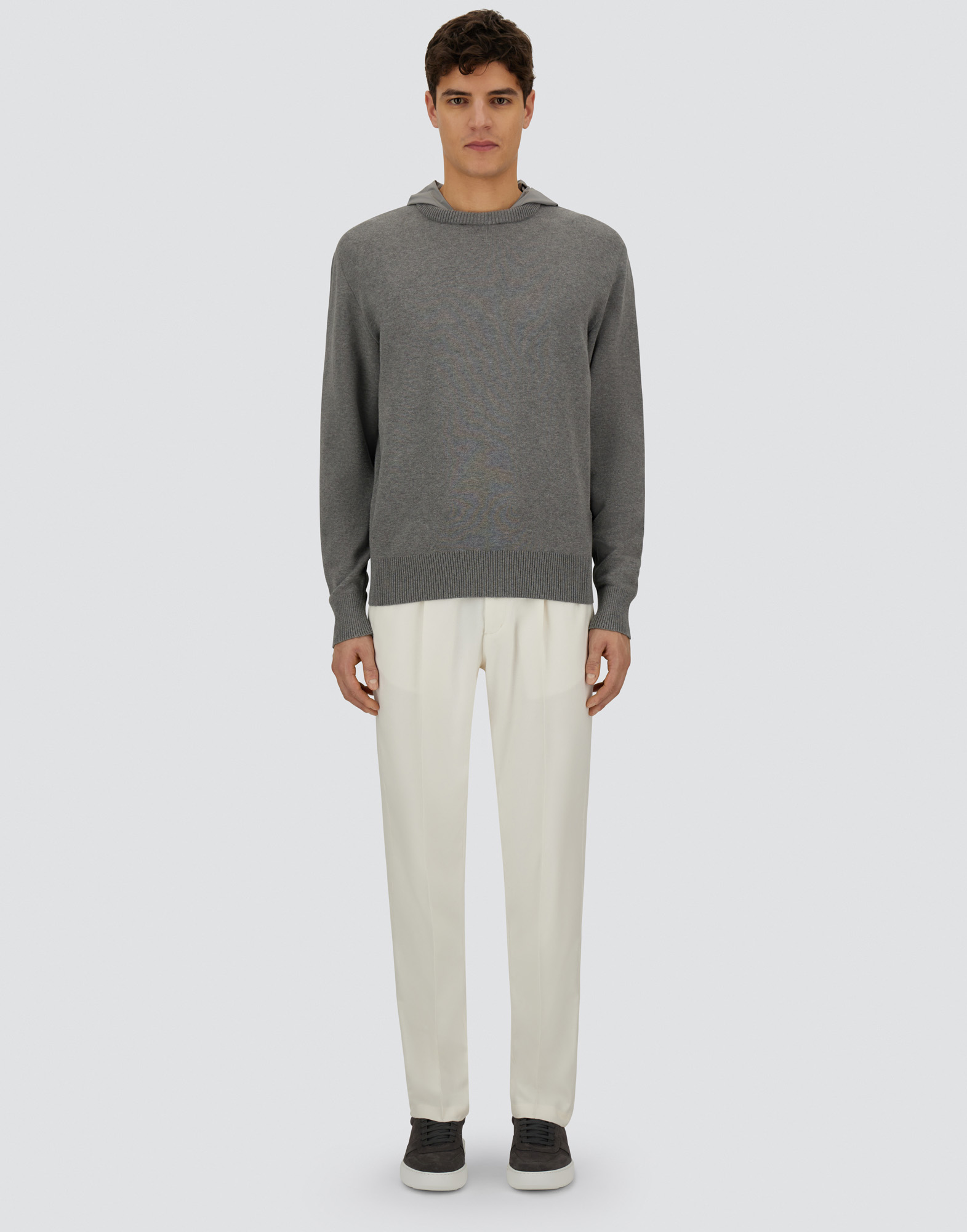 Herno Resort Sweater In Double Cotton Knit And Travel Nylon Ponente In Gray