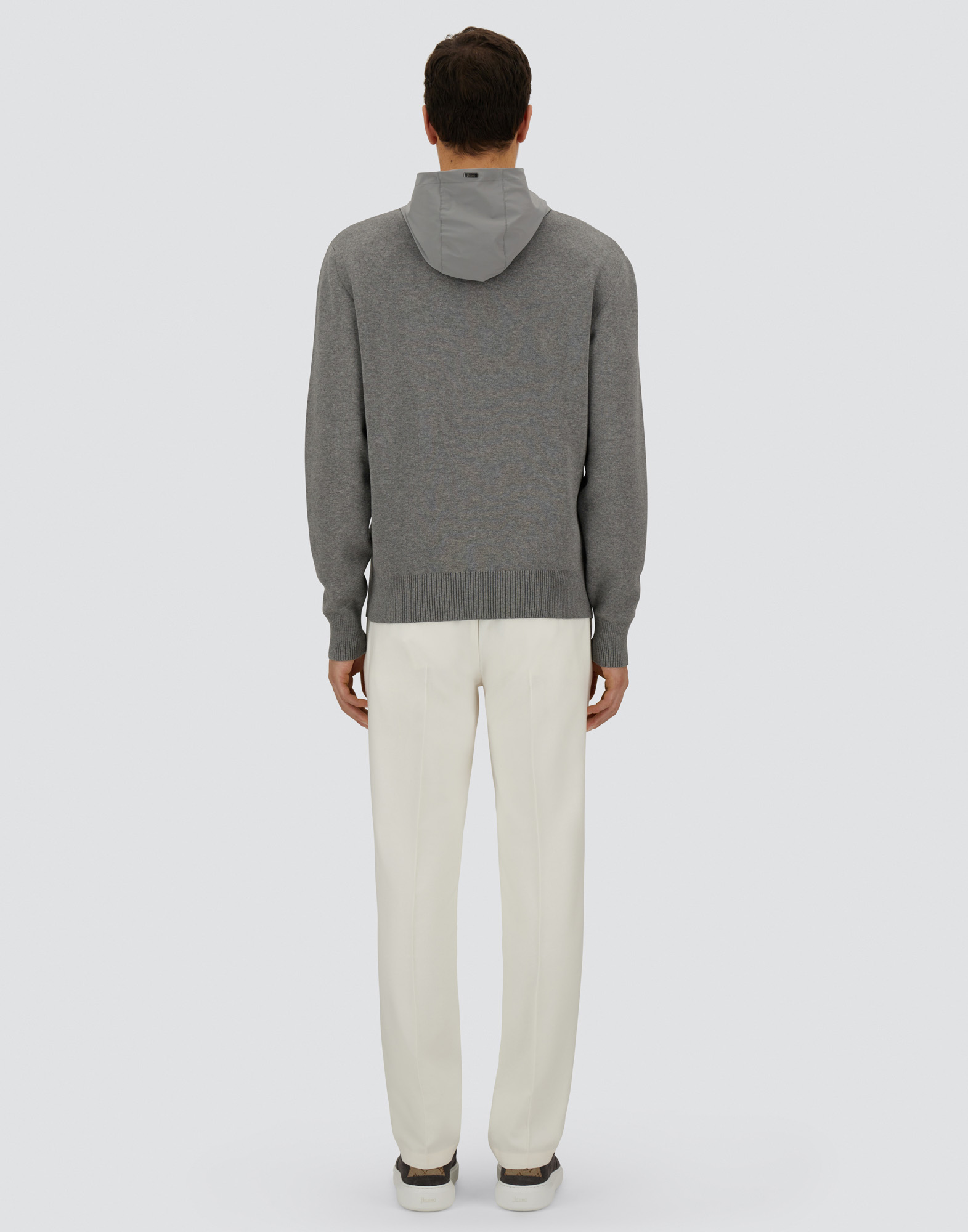 Herno Resort Sweater In Double Cotton Knit And Travel Nylon Ponente In Gray