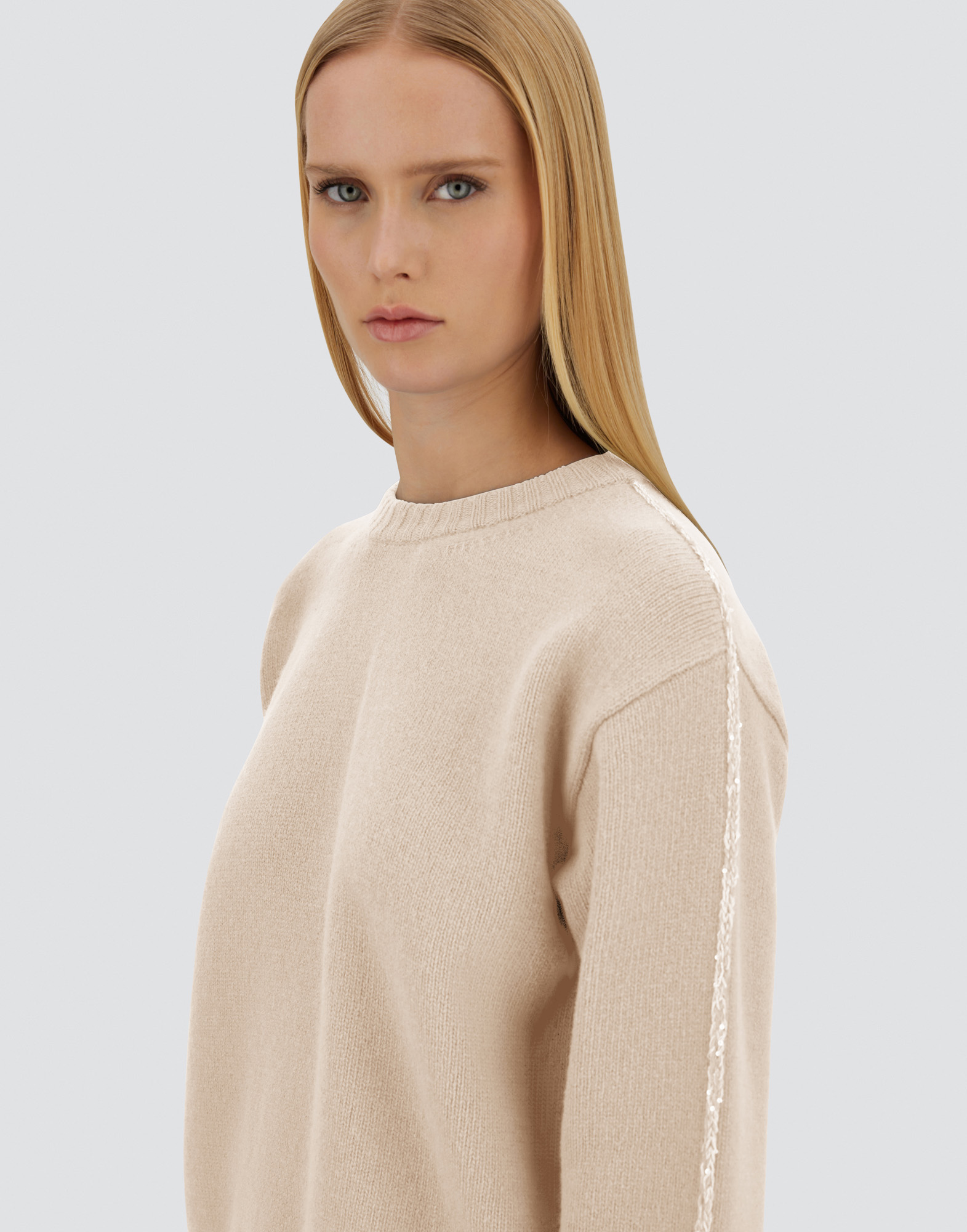 Herno Crew Neck Long Sleeve Sweater In White