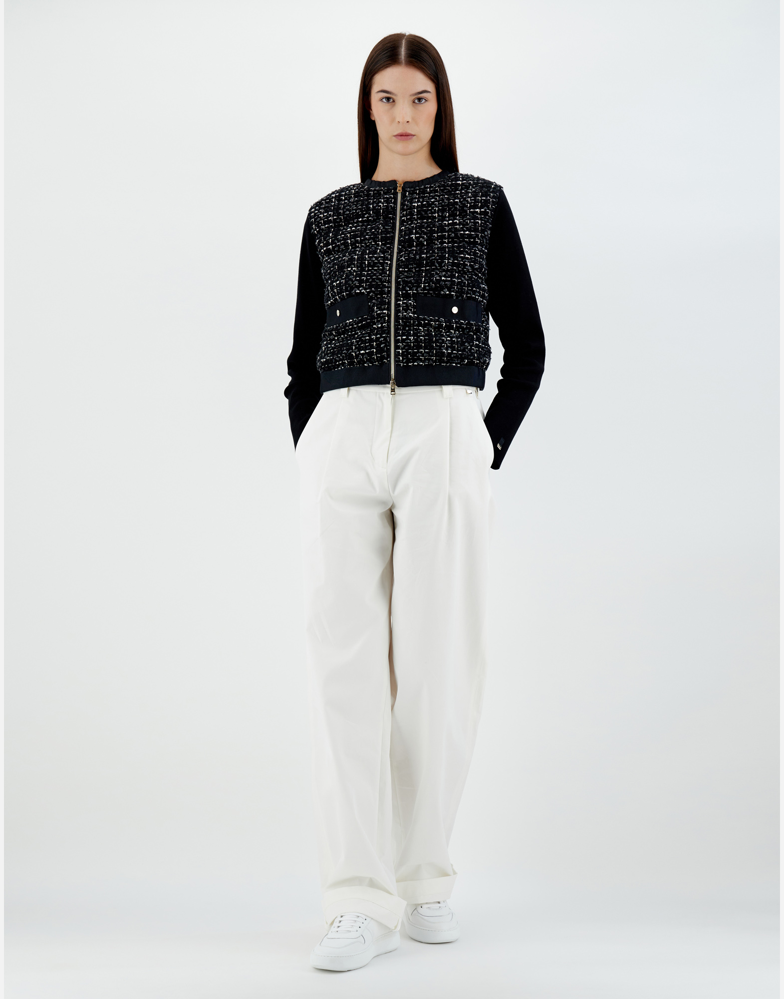 Herno Glam Tweed And Knit Plane Bomber Jacket In Black