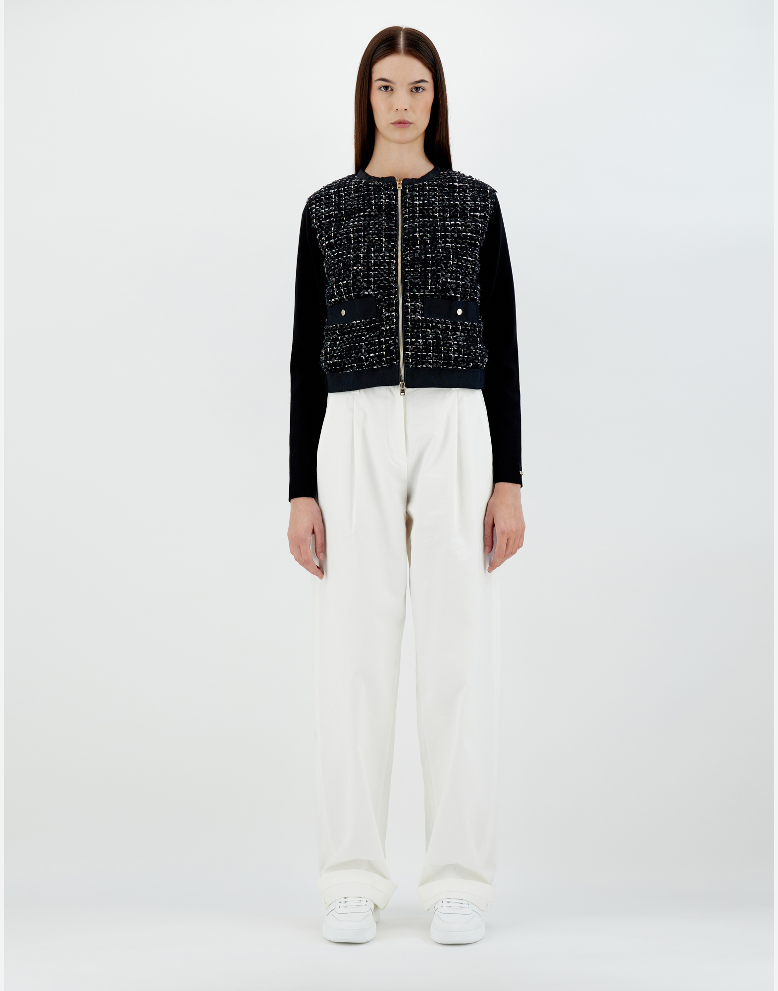 Herno Glam Tweed And Knit Plane Bomber Jacket In Black