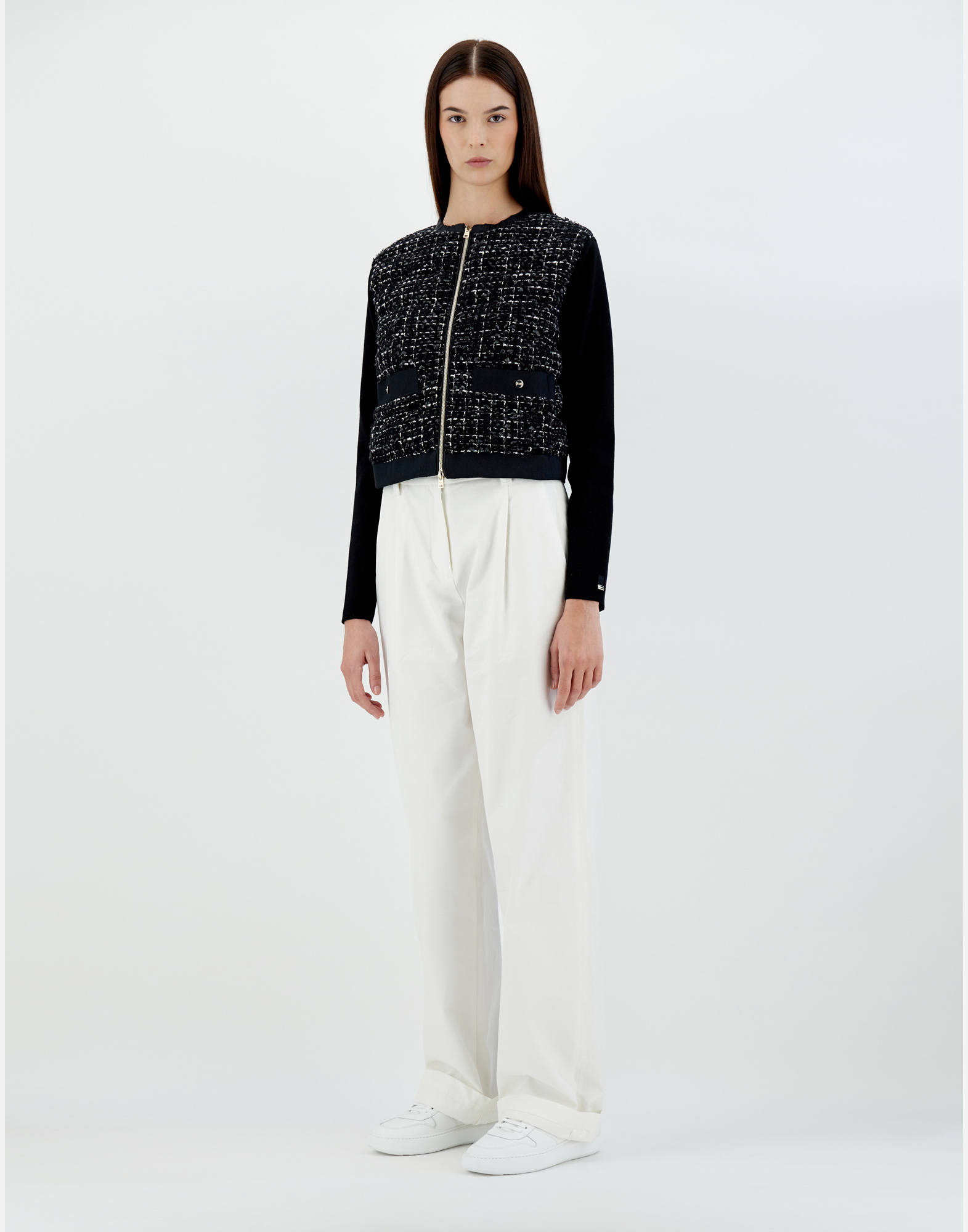 Herno Glam Tweed And Knit Plane Bomber Jacket In Black