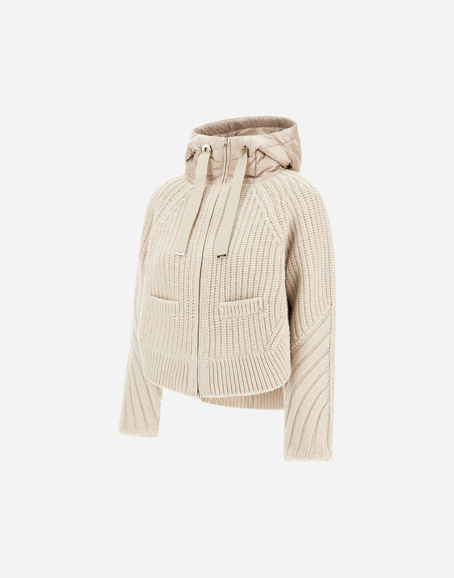 Herno Cardigan In Cob Stitch Wool And Nylon Ultralight In Neutral