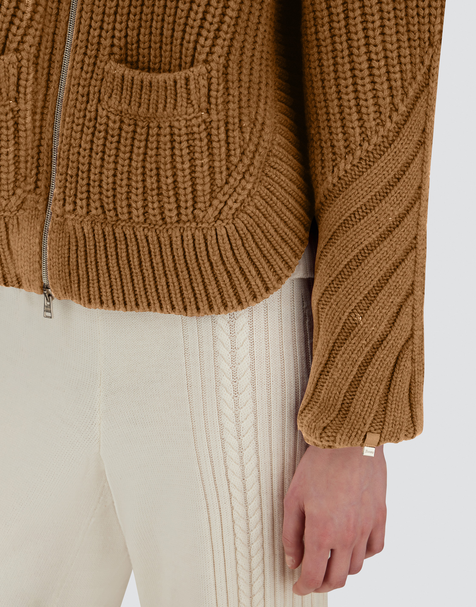 Herno Cardigan In Cob Stitch Wool And Nylon Ultralight In Brown