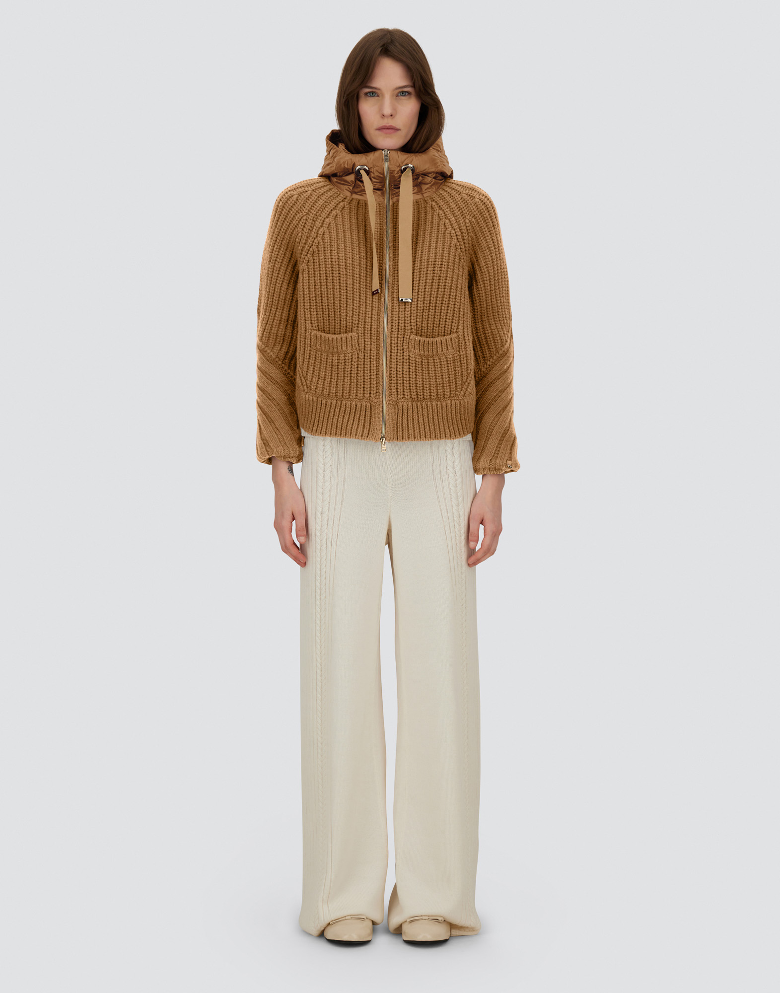 Herno Cardigan In Cob Stitch Wool And Nylon Ultralight In Brown