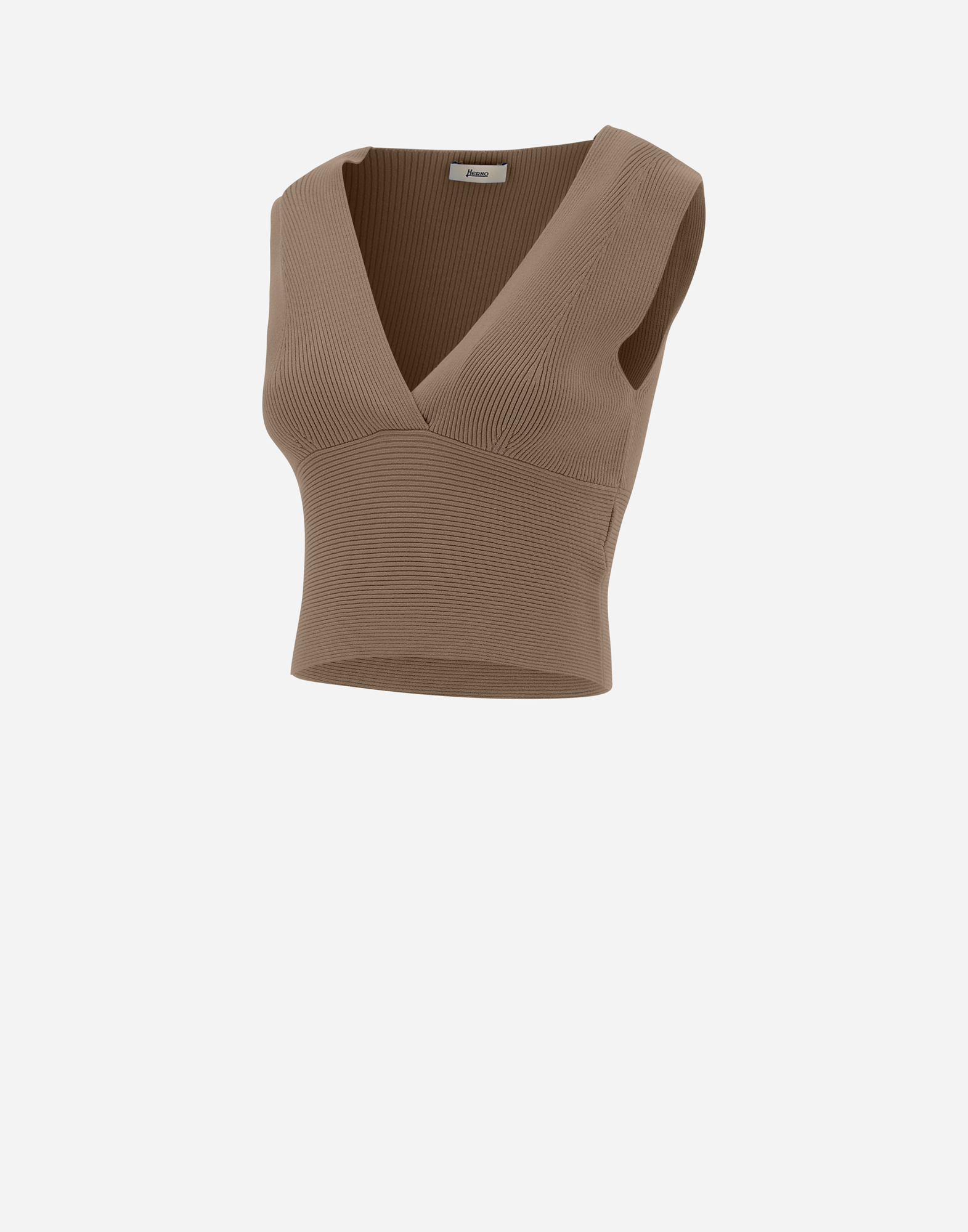 Herno Endless Viscose Rib Top In Camel