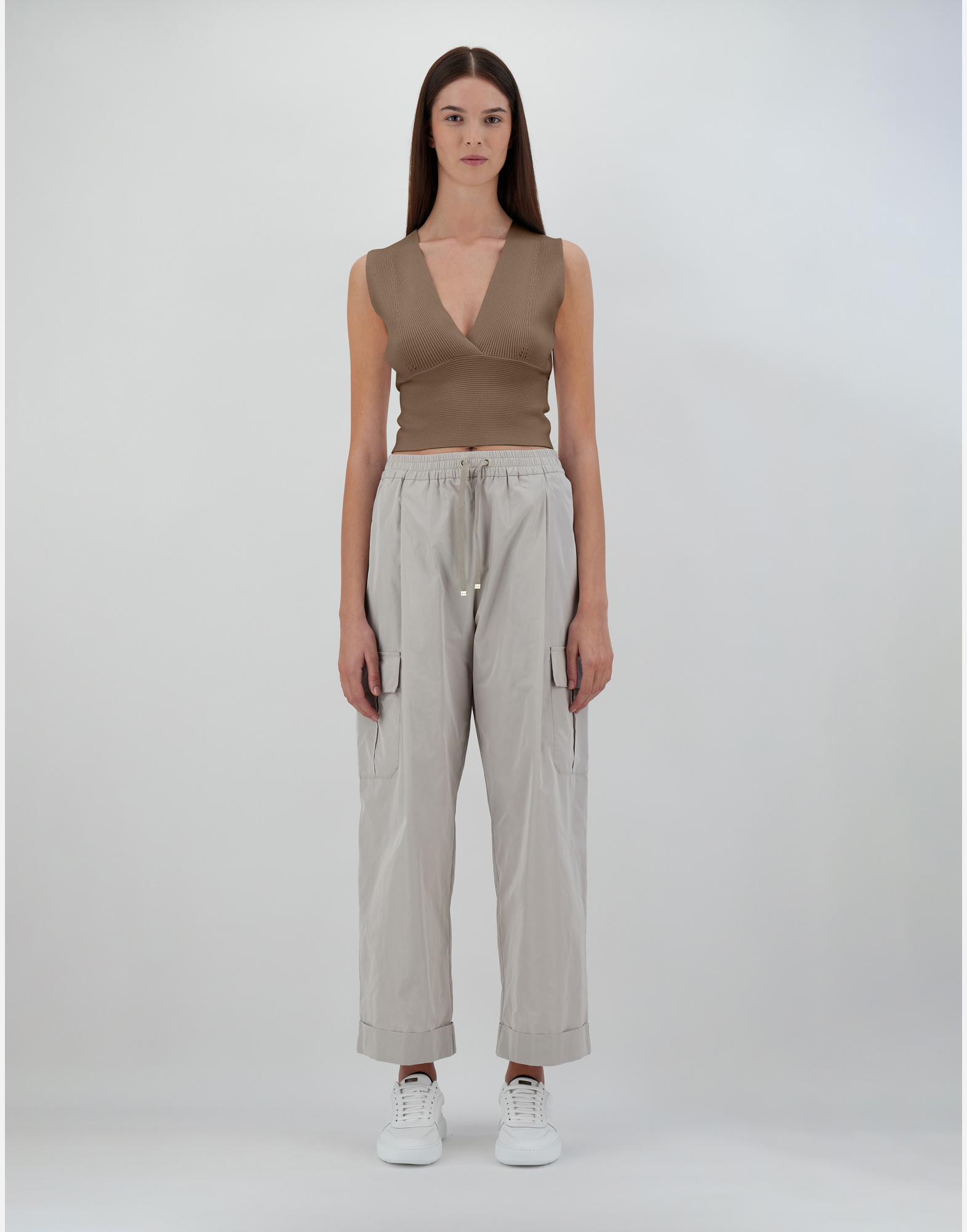 Herno Endless Viscose Rib Top In Camel