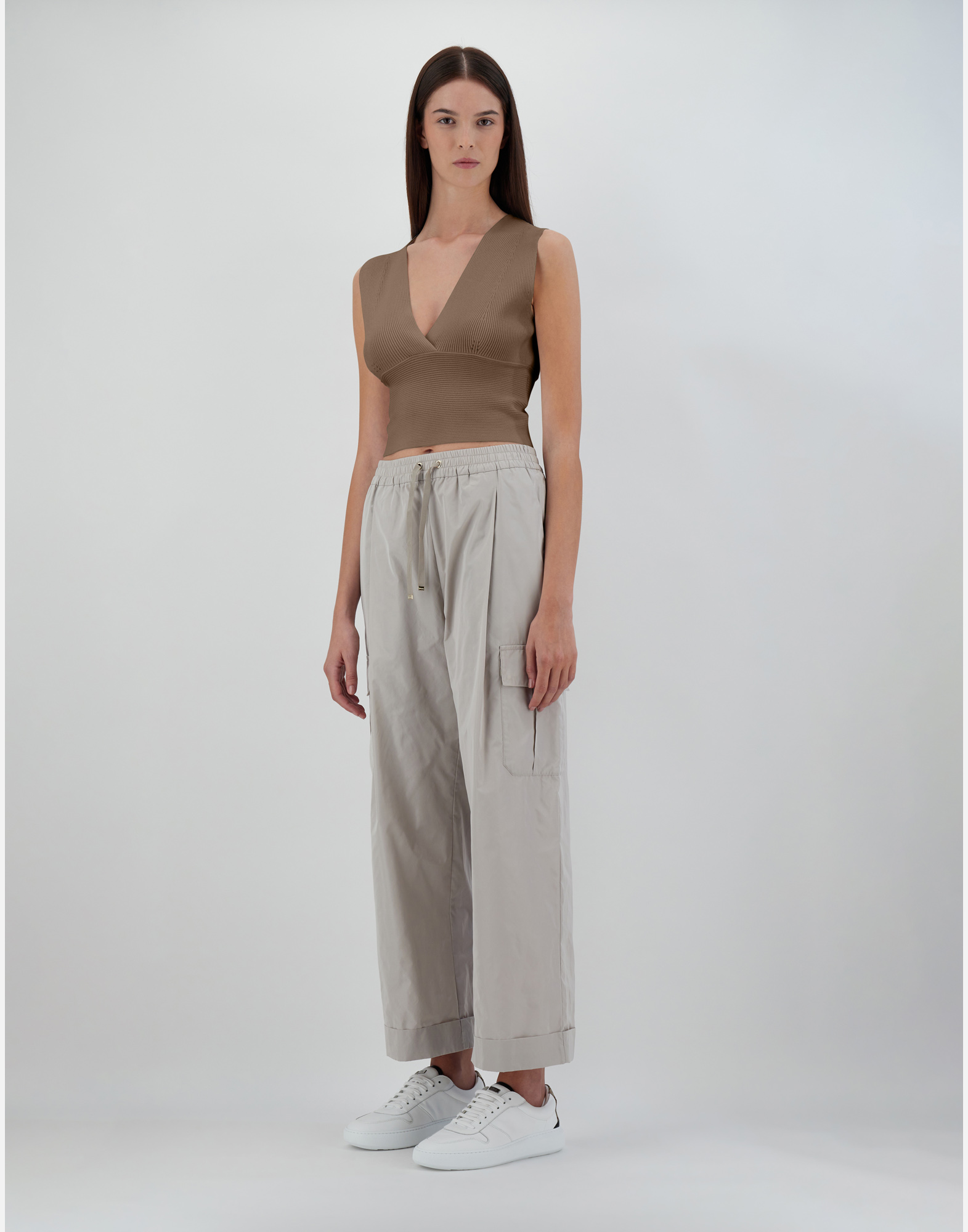 Herno Endless Viscose Rib Top In Camel