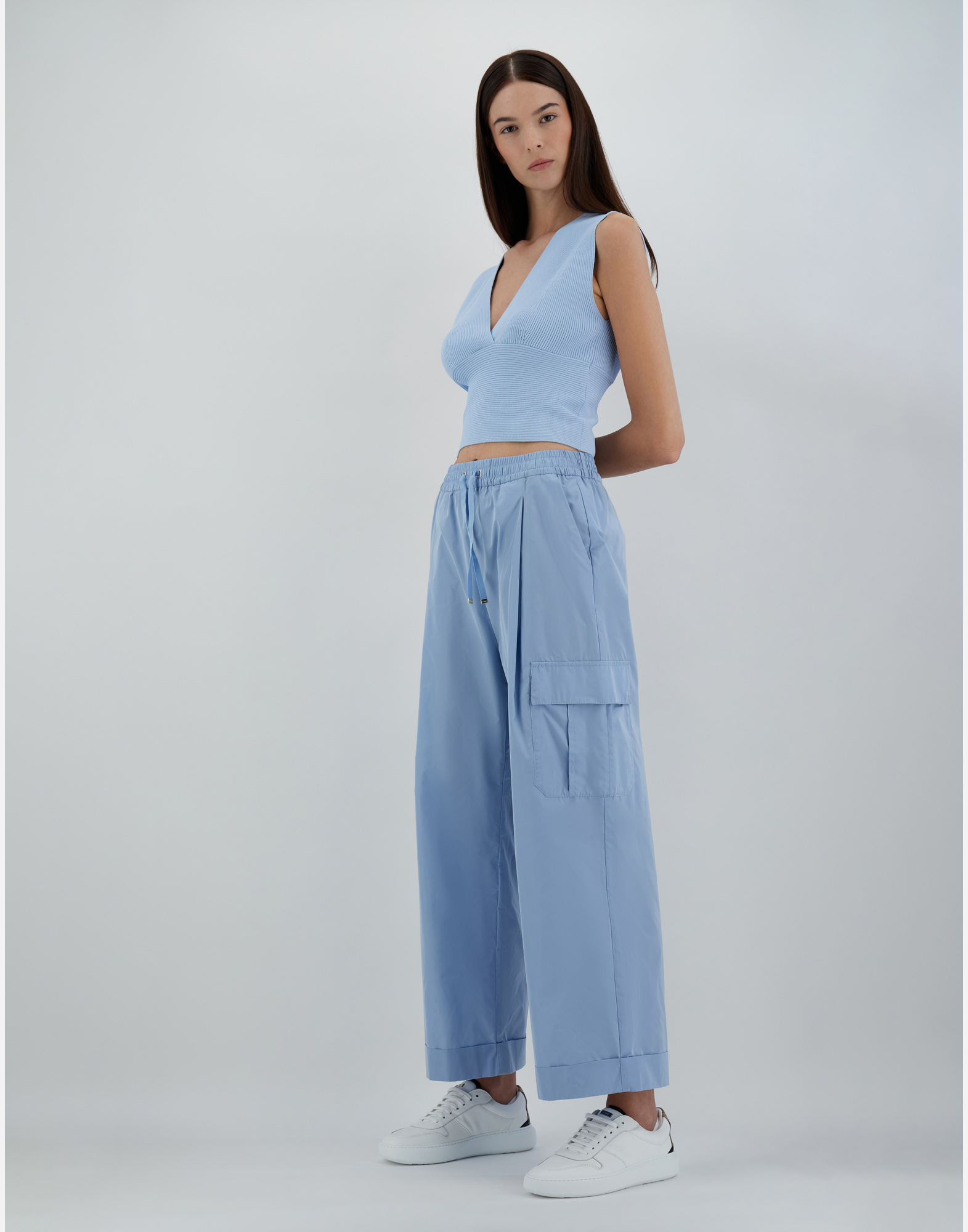 Herno Endless Viscose Rib Top In Light Blue