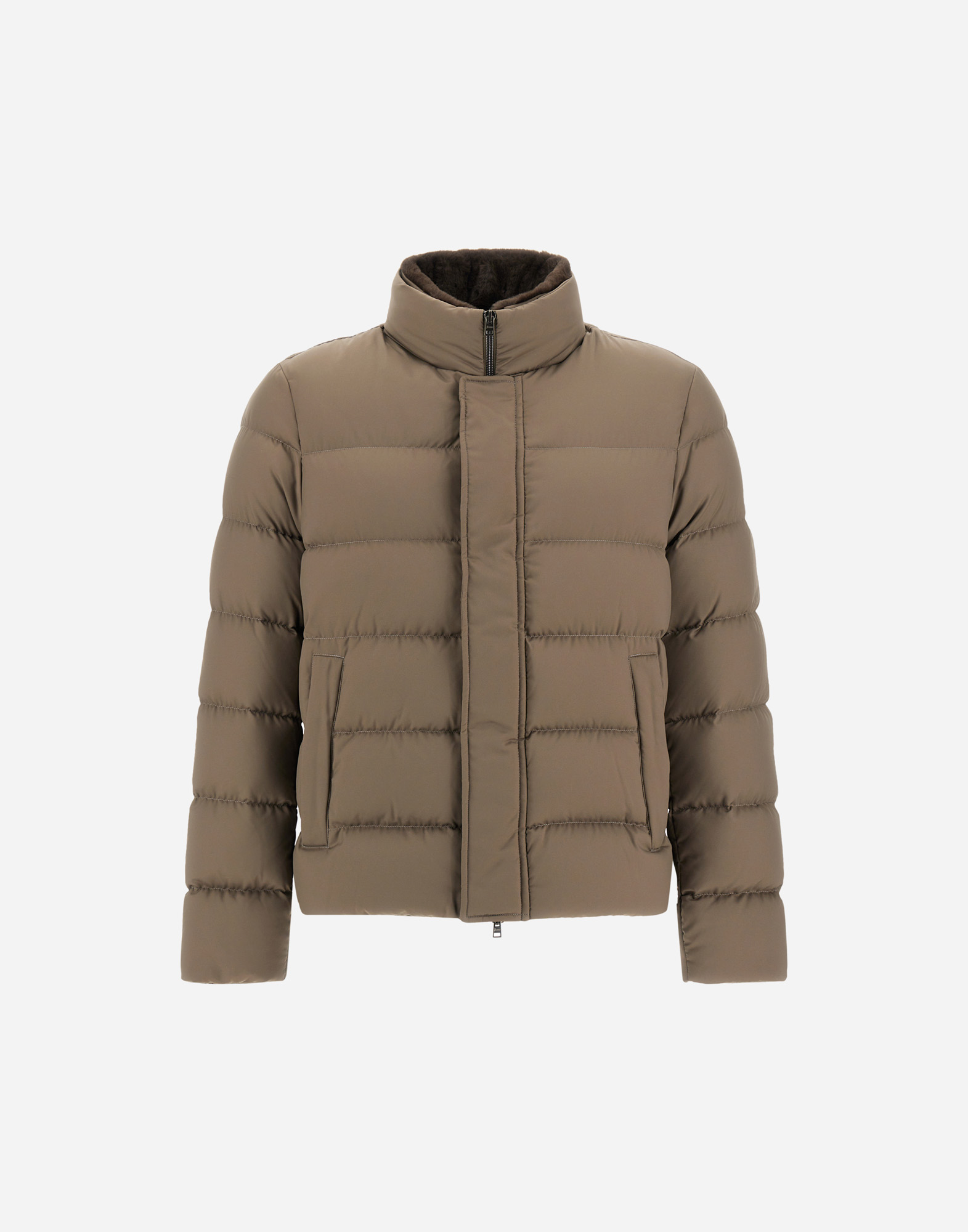 Herno Bomber Jacket In Arendelle And Faux Fur In Brown