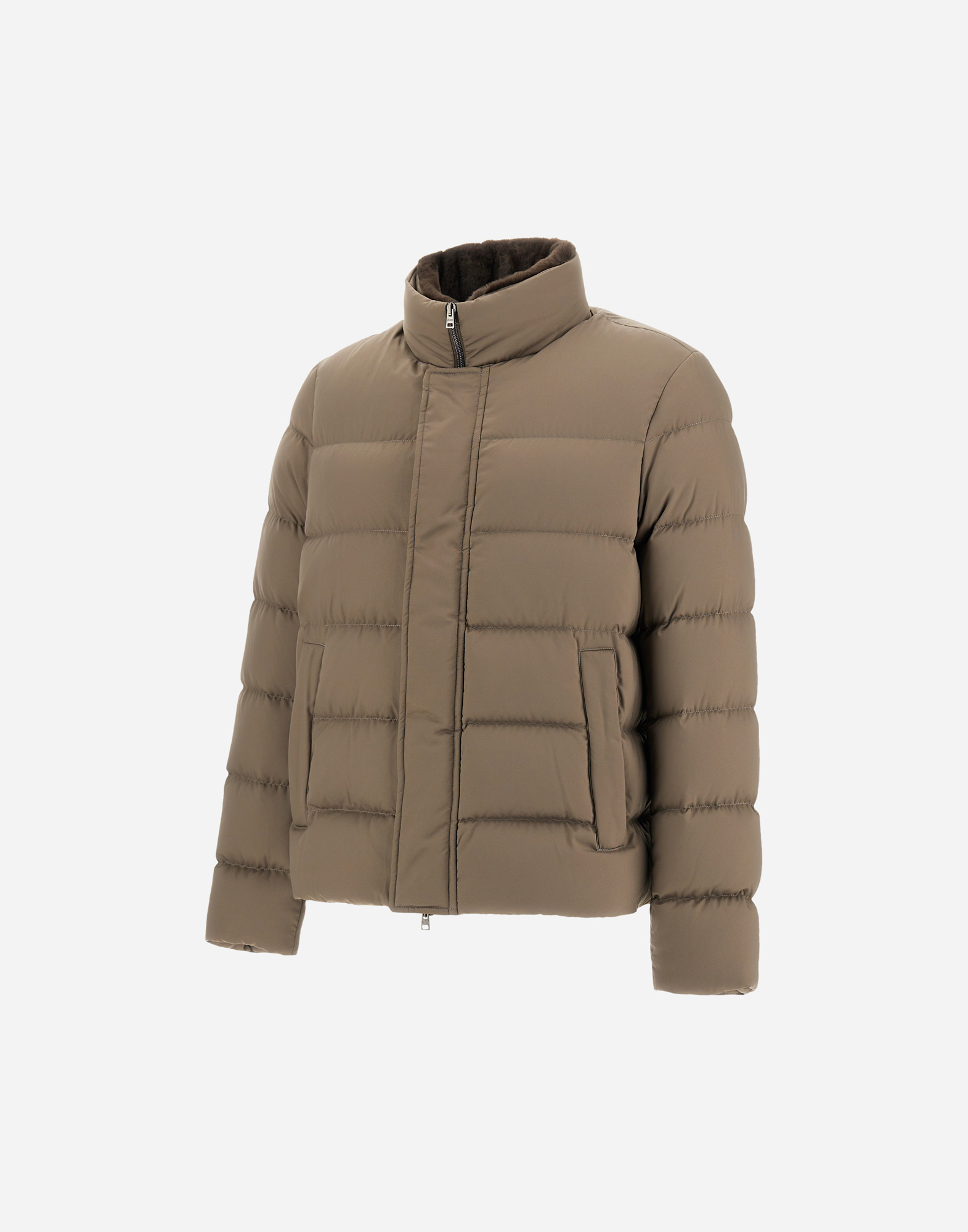 Herno Bomber Jacket In Arendelle And Faux Fur In Brown