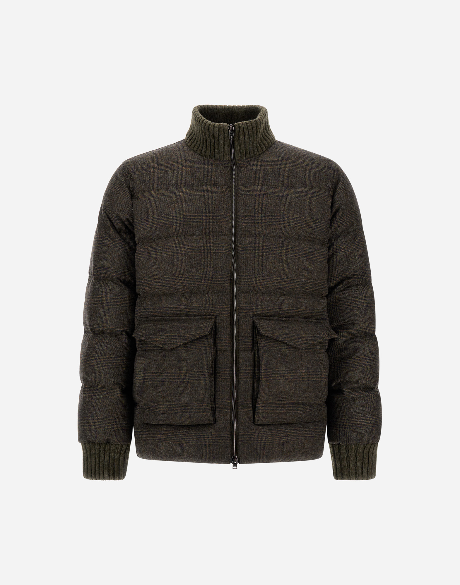 Herno Bomber In Glen Check Wool And Cashmere In Green