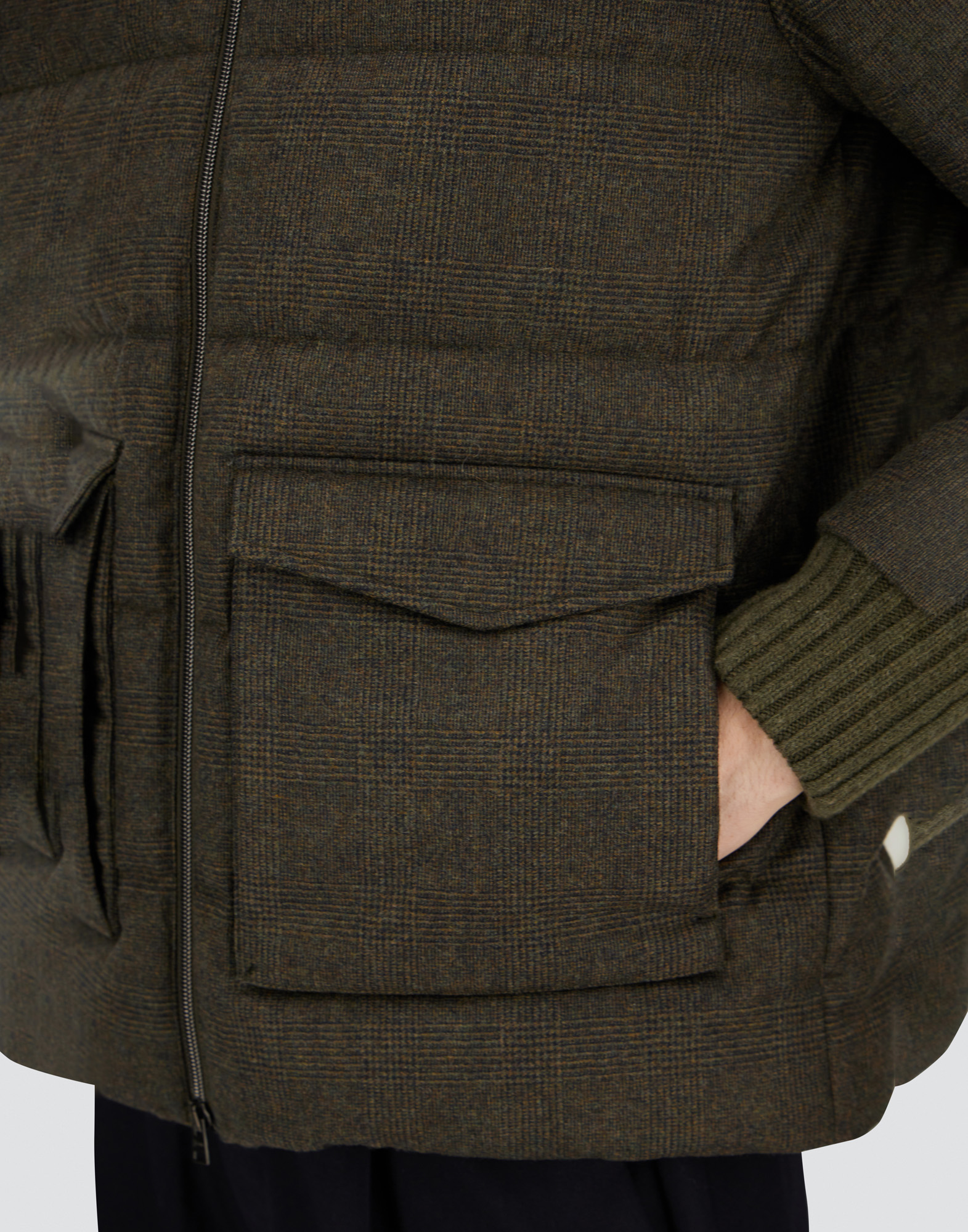 Herno Bomber In Glen Check Wool And Cashmere In Green