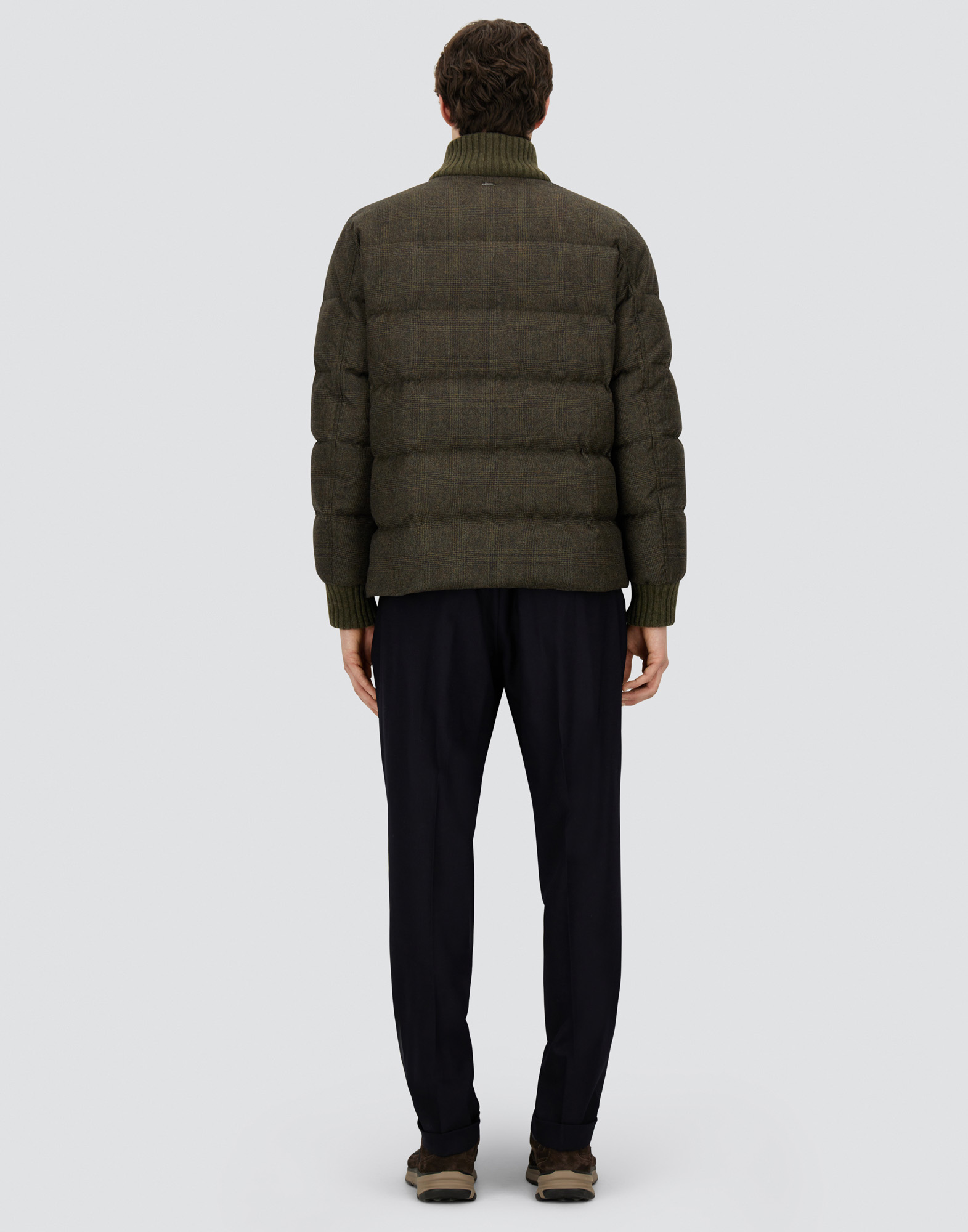 Herno Bomber In Glen Check Wool And Cashmere In Green