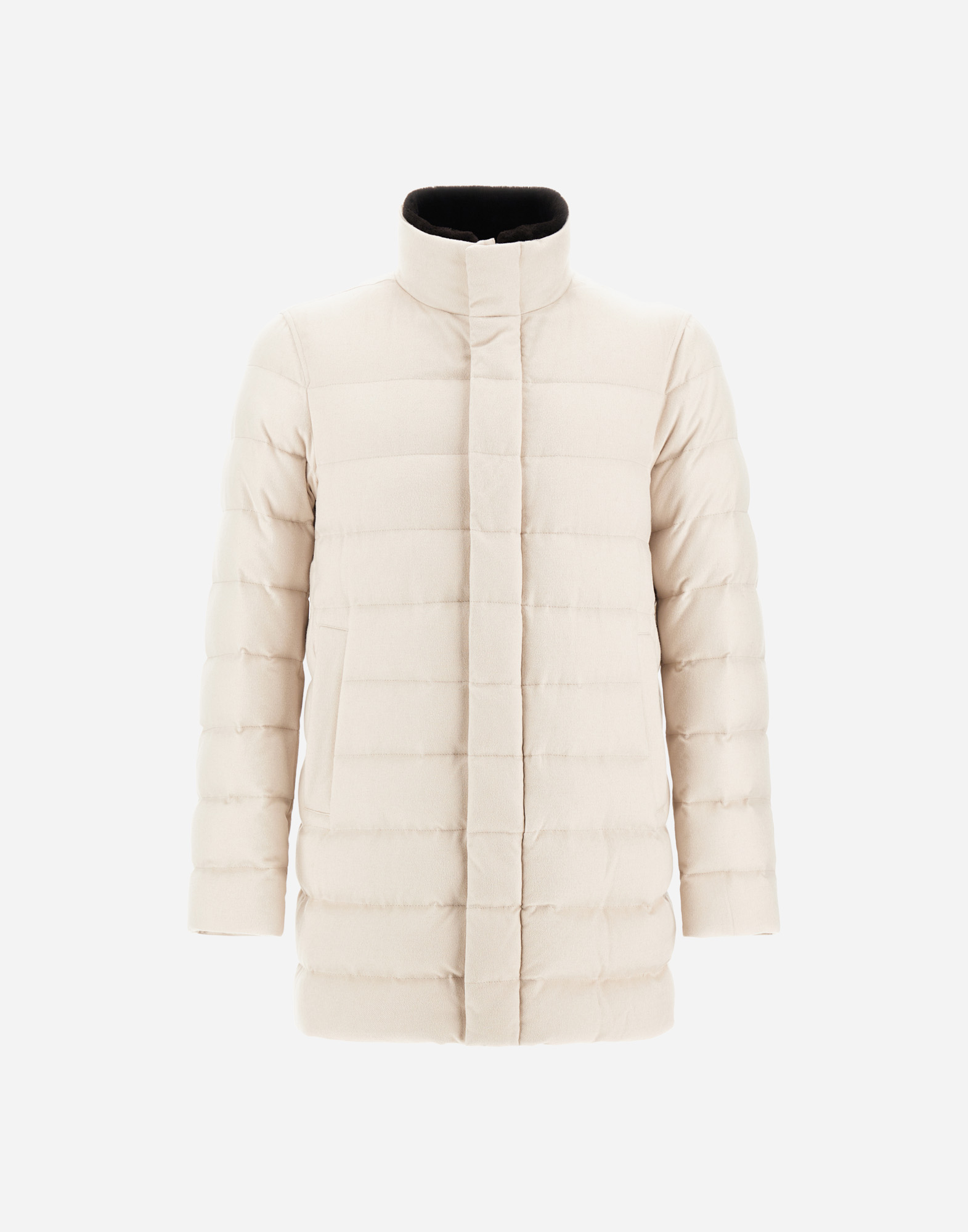 Herno Carcoat In Cashmere, Silk And Monogram In Neutral