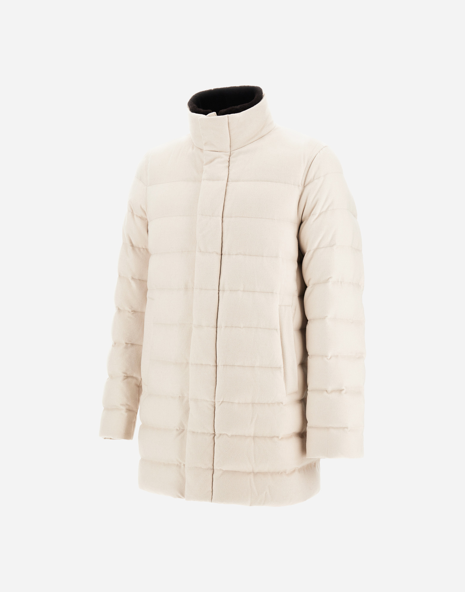Herno Carcoat In Cashmere, Silk And Monogram In Neutral