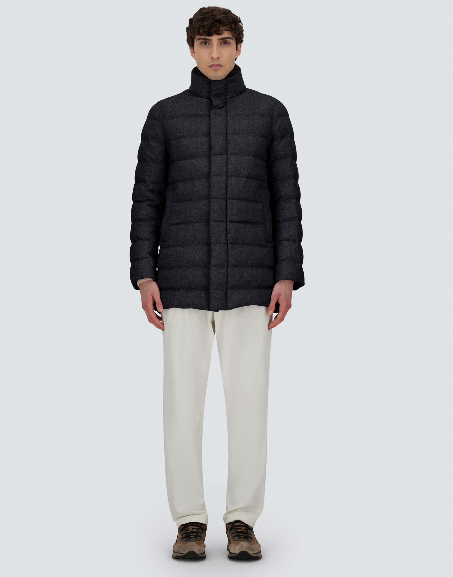 Herno Carcoat In Cashmere, Silk And Monogram In Blue