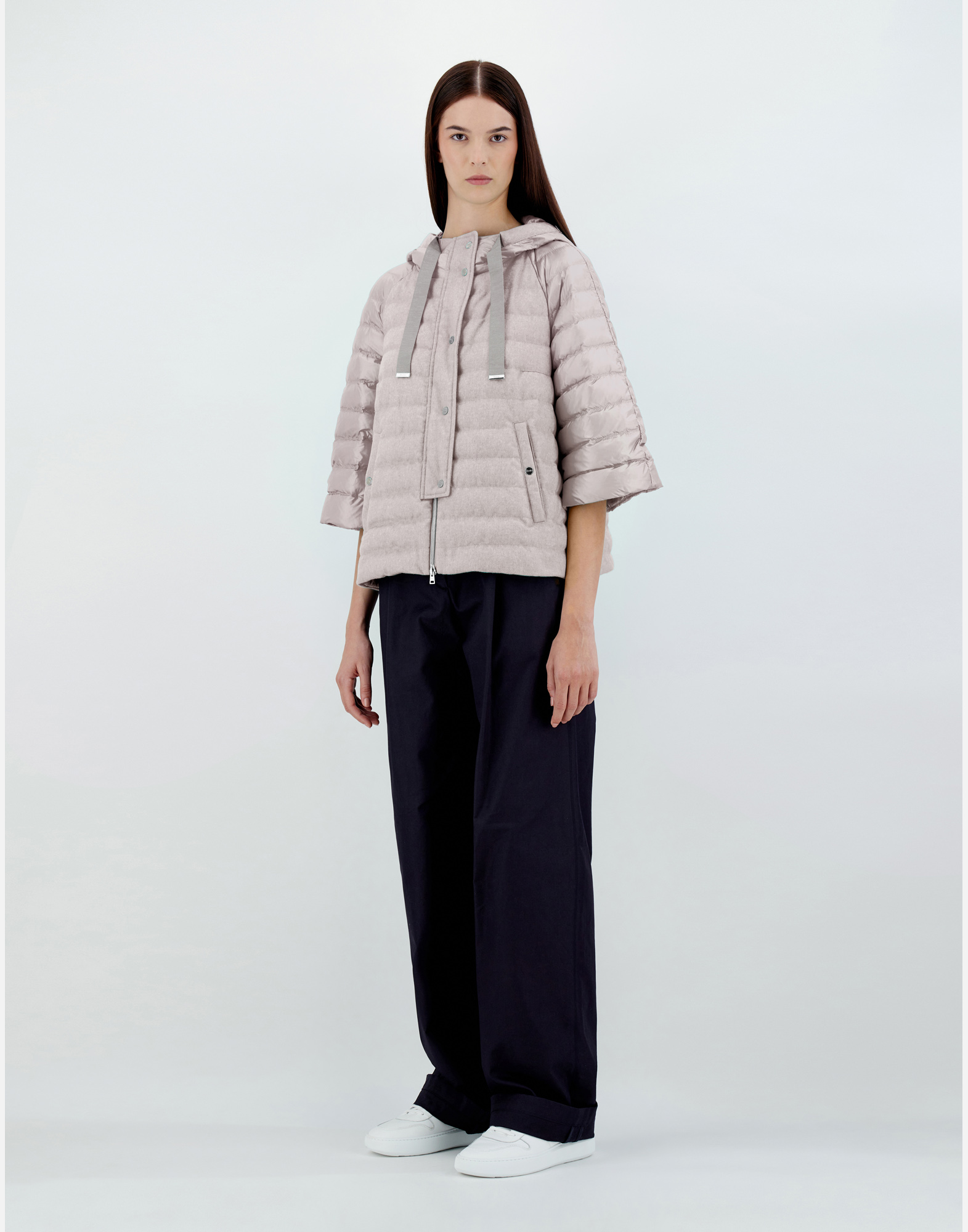Herno Cashmere Silk And Nylon Ultralight A-line Jacket In Grey Pearl