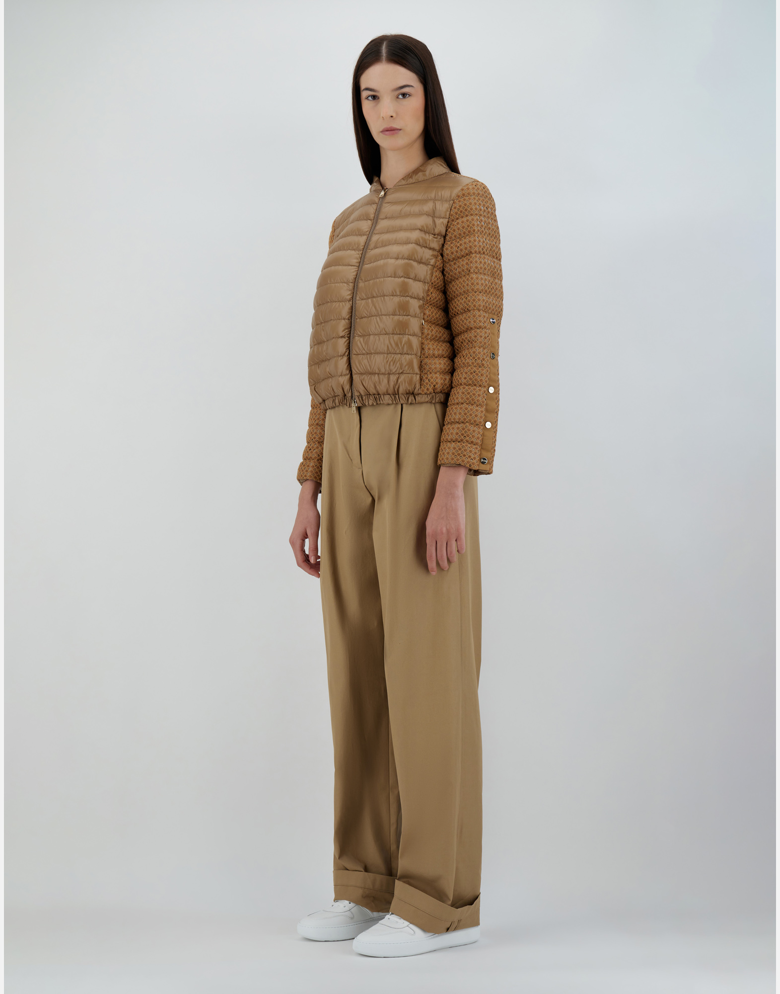 Herno Nylon Ultralight And Spring Lace Bomber Jacket In Camel